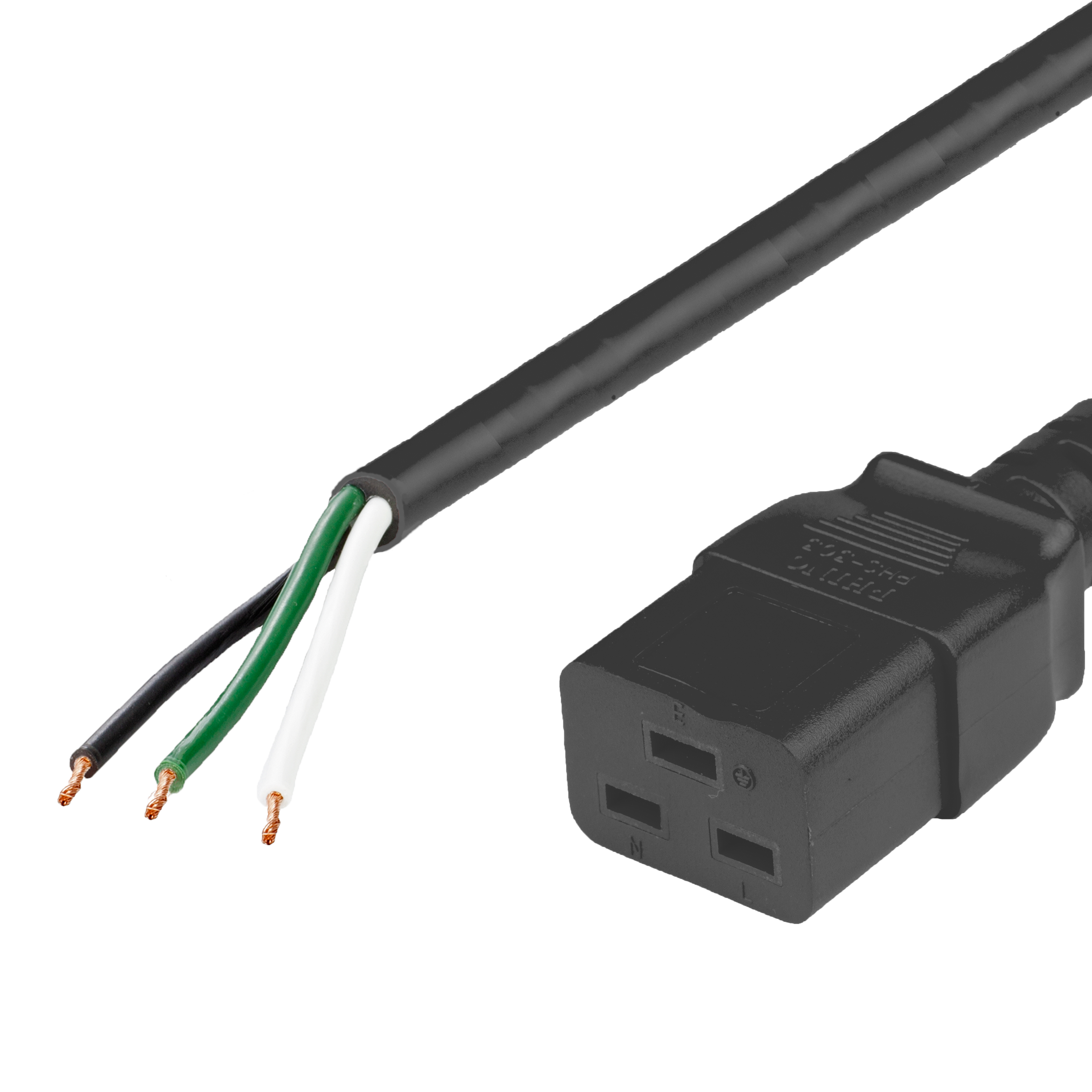 1FT OPEN to C19 20A 250V Power Cord - BLACK