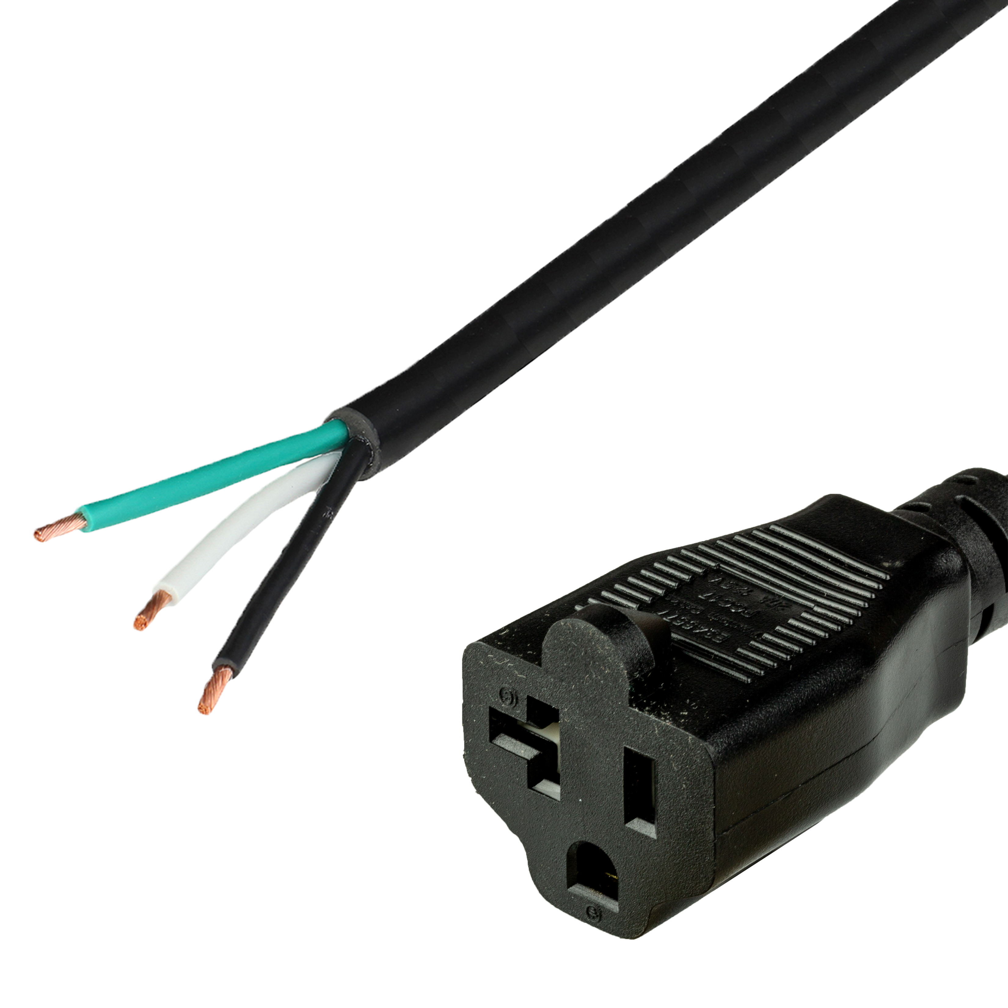 2FT OPEN (2in ROJ + 0.25in Strip) to NEMA 5-20R 20A 125V 12awg SJT BLACK Power Cord