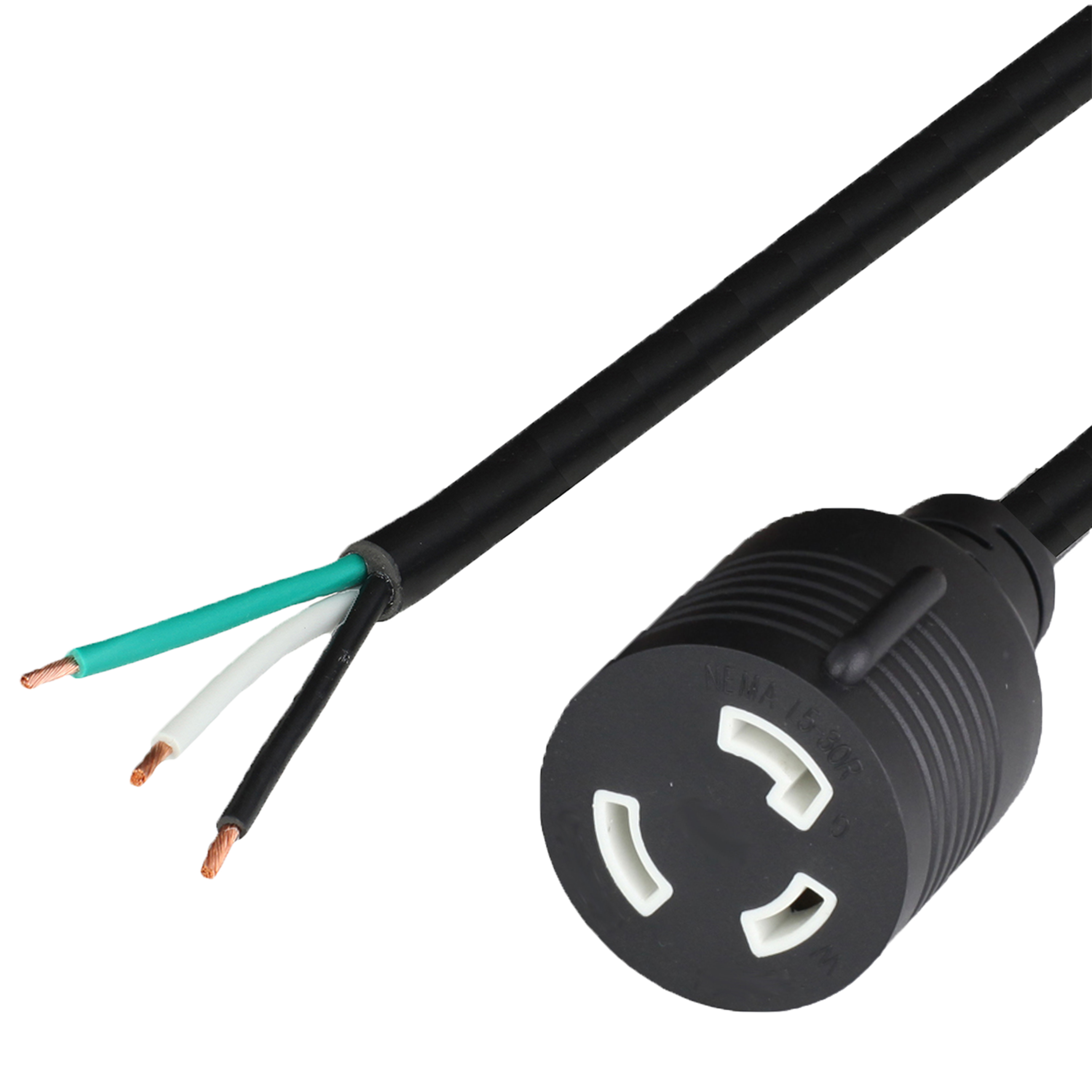 1FT OPEN 2in (ROJ + 0.25in Strip) to NEMA L5-30R (female twist lock) 30A 125V 10awg-3c SJTW 105c Power Cord - BLACK