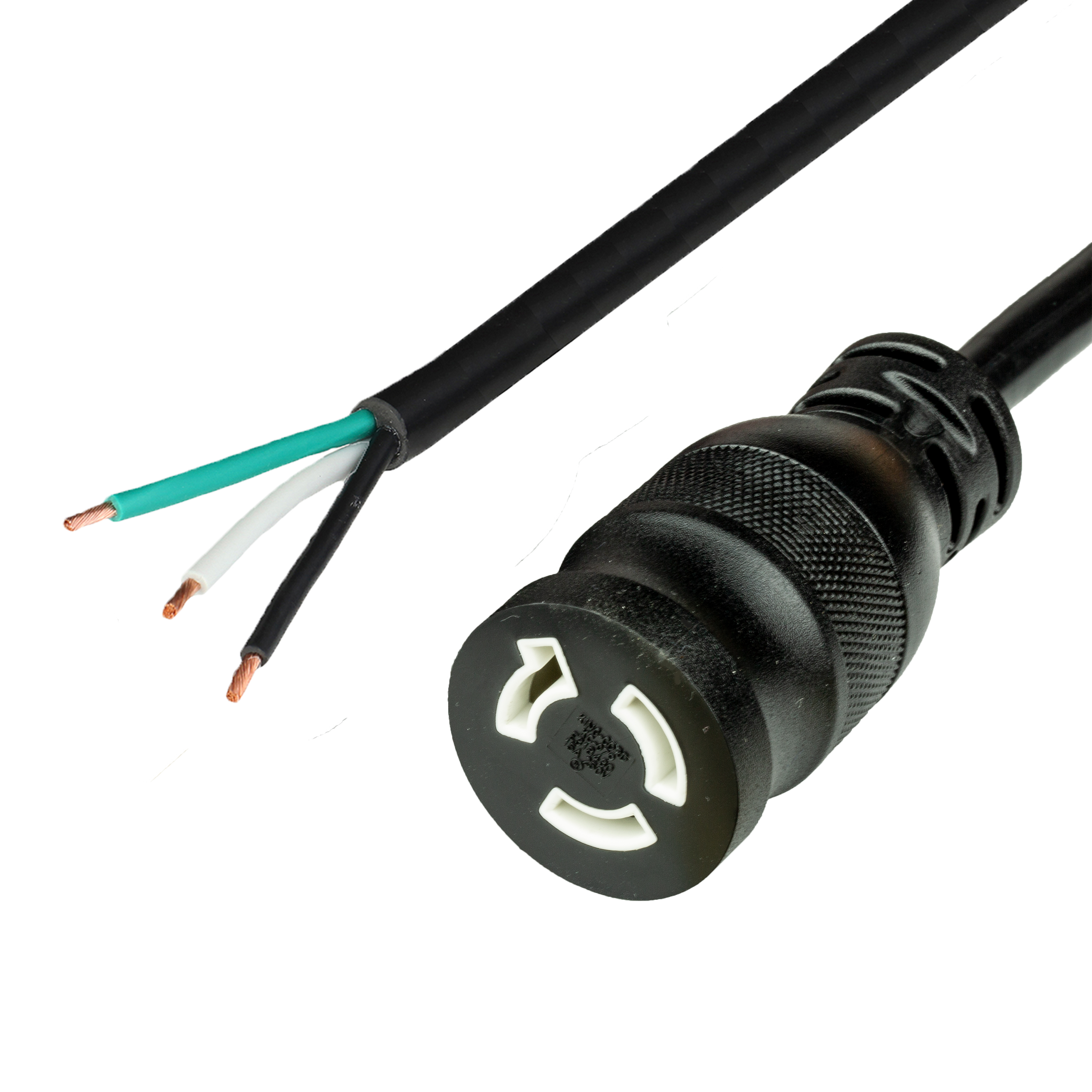6FT OPEN 2in (ROJ + 0.25in Strip) to NEMA L6-15R (female twist lock) 15A 250V 14awg-3c SJTOW 105c Power Cord - BLACK