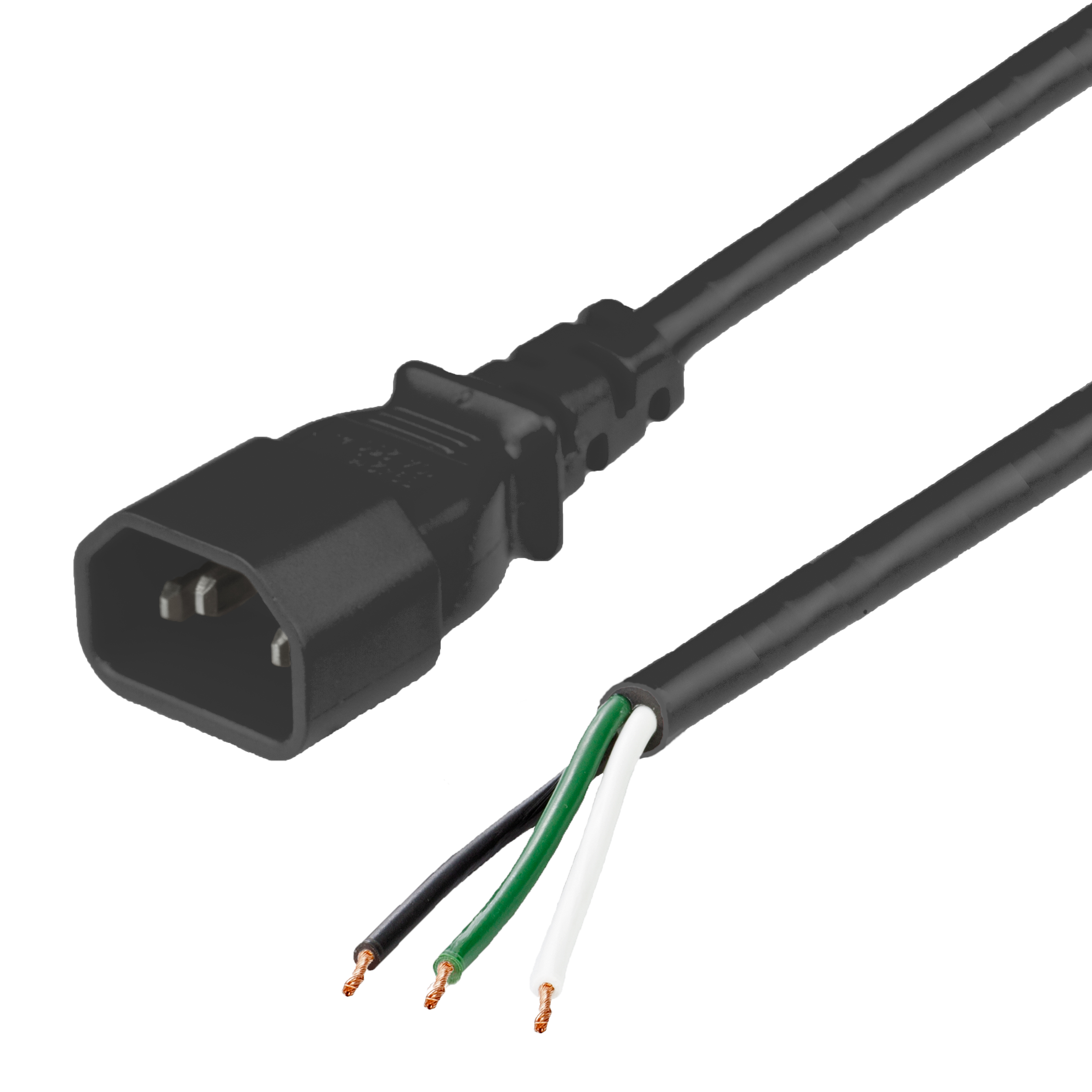 3FT C14 to OPEN 15A 250V 14awg Power Cord - BLACK