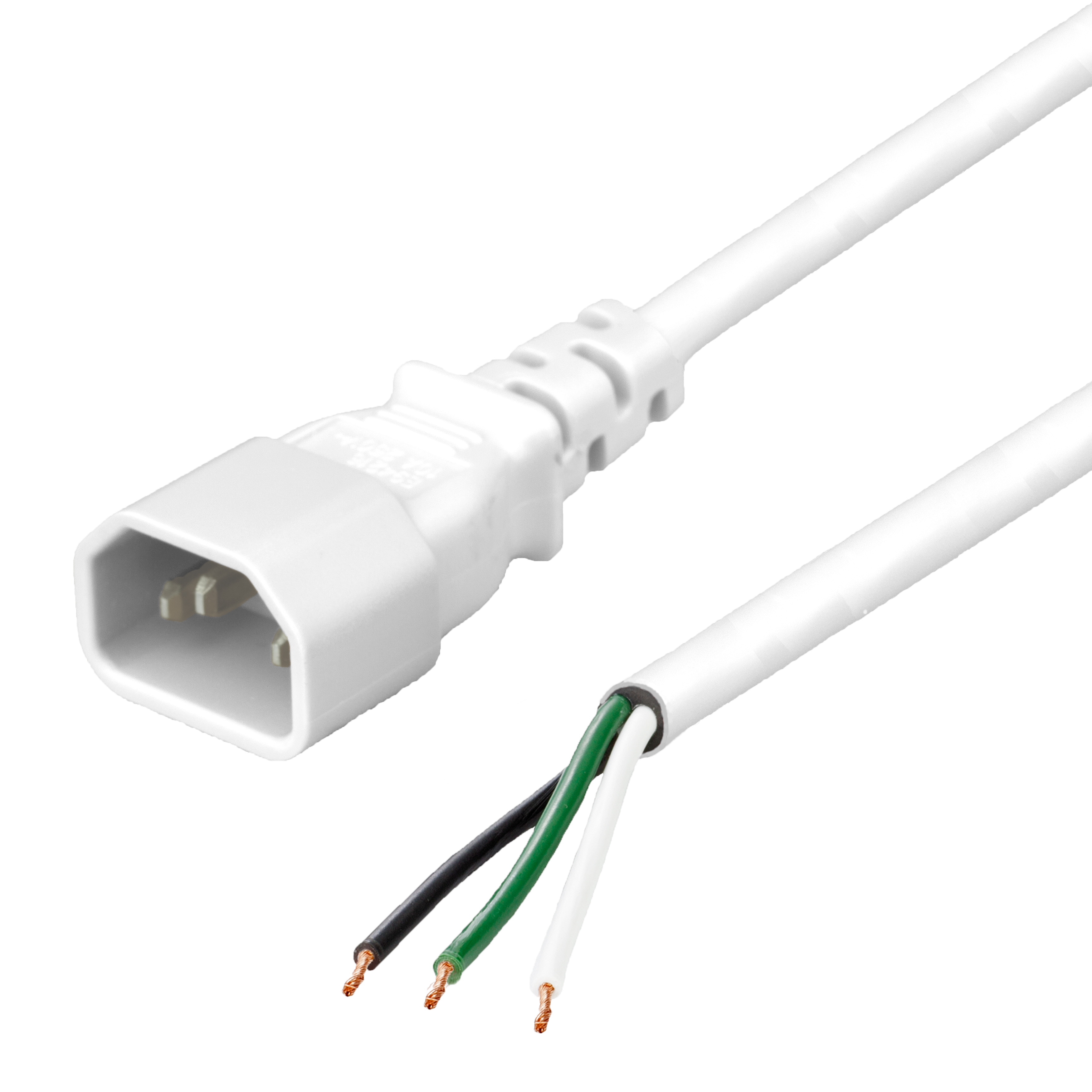 White 15A IEC 60320 C14 to OPEN (ROJ and STRIP) 14awg SJT 105c Power Cords