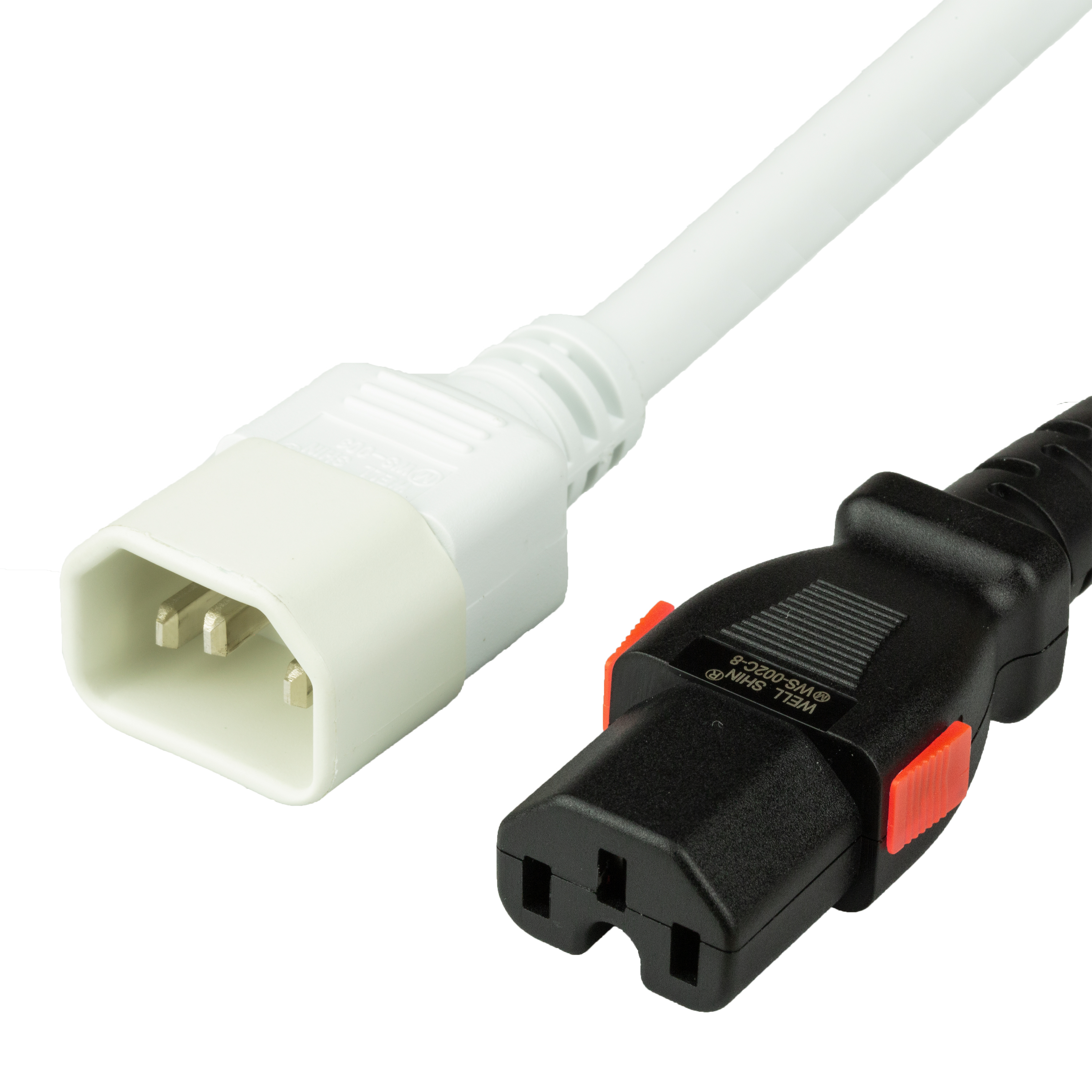 3FT A-Lock C15 C14 15A 250V WHITE Power Cord