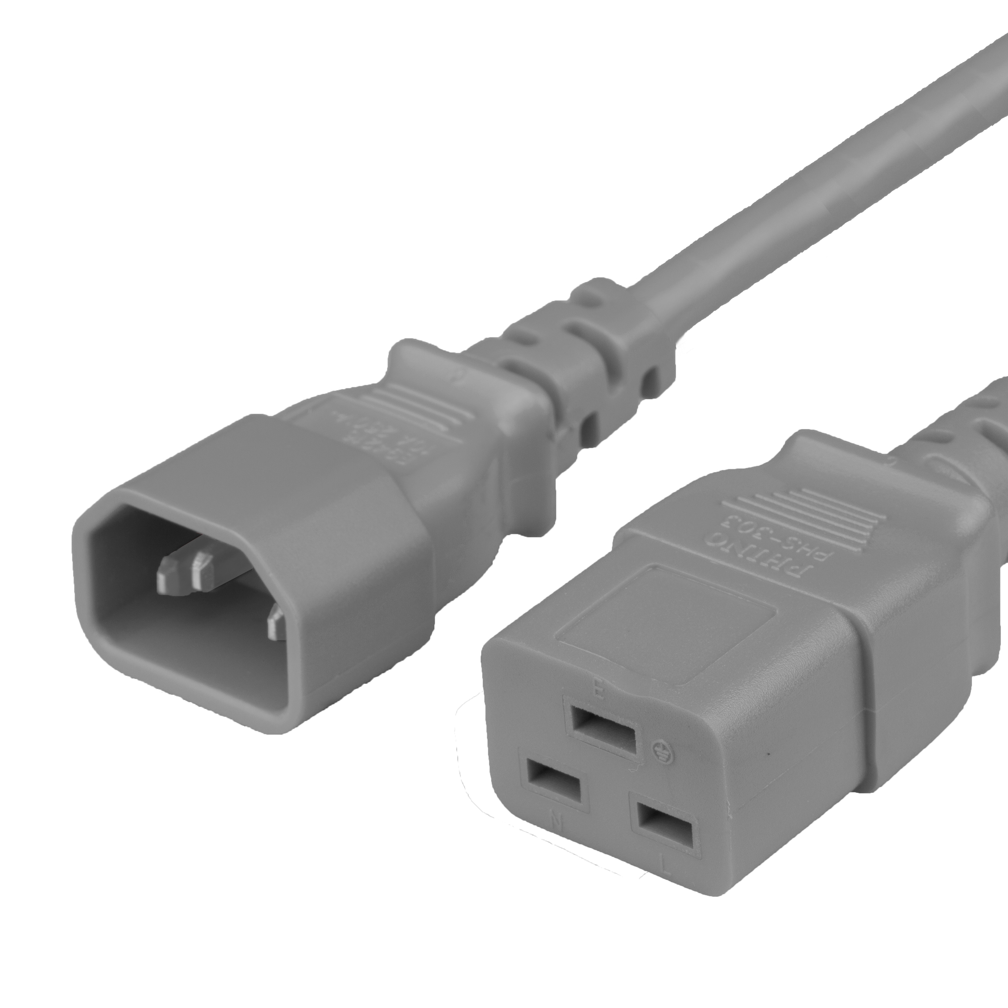 1FT IEC60320 C14 to C19 15A 250V 14awg SJT Power Cord - GRAY