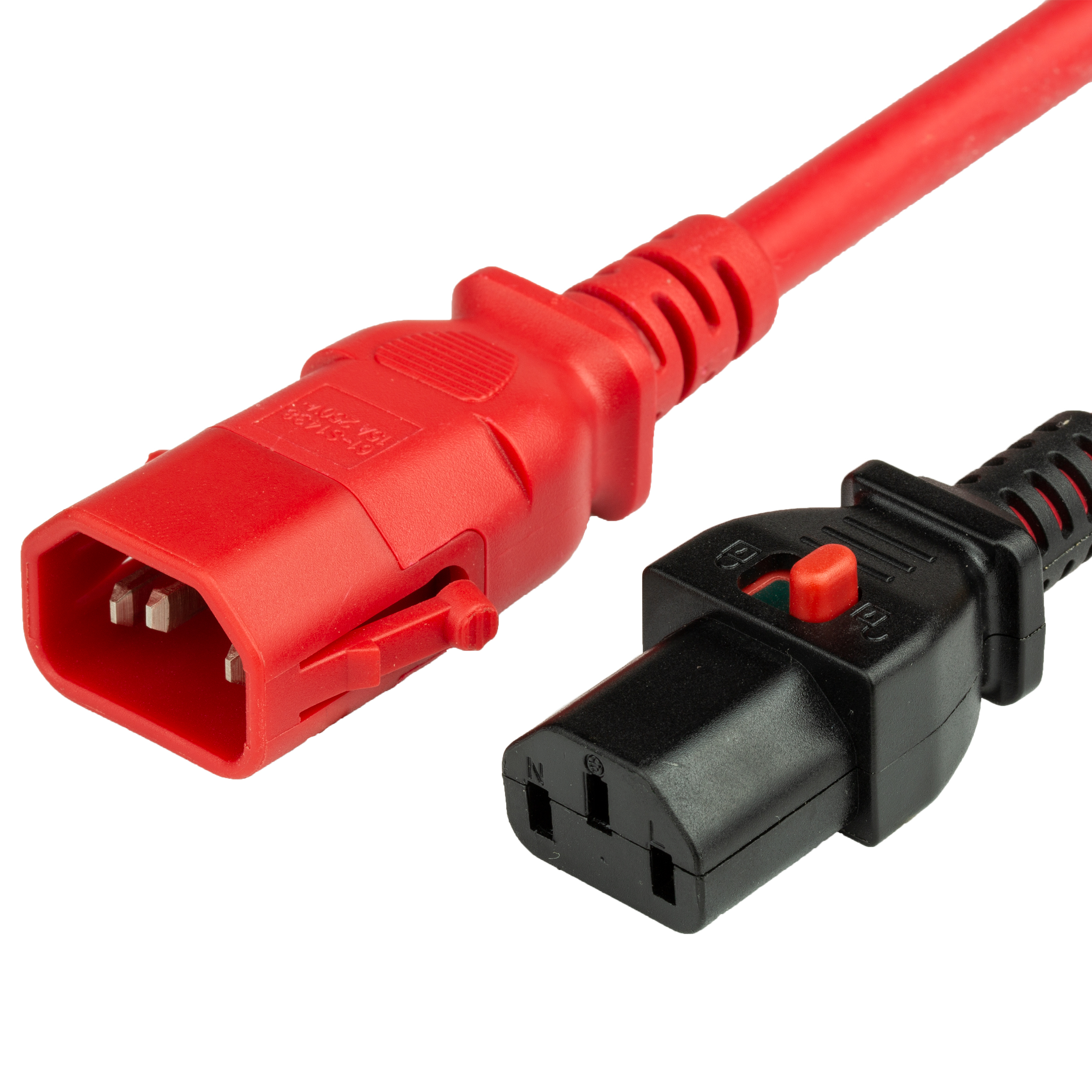 Red IEC320 P-Lock C14 to Locking C13 15A Dual Lock Power Cord