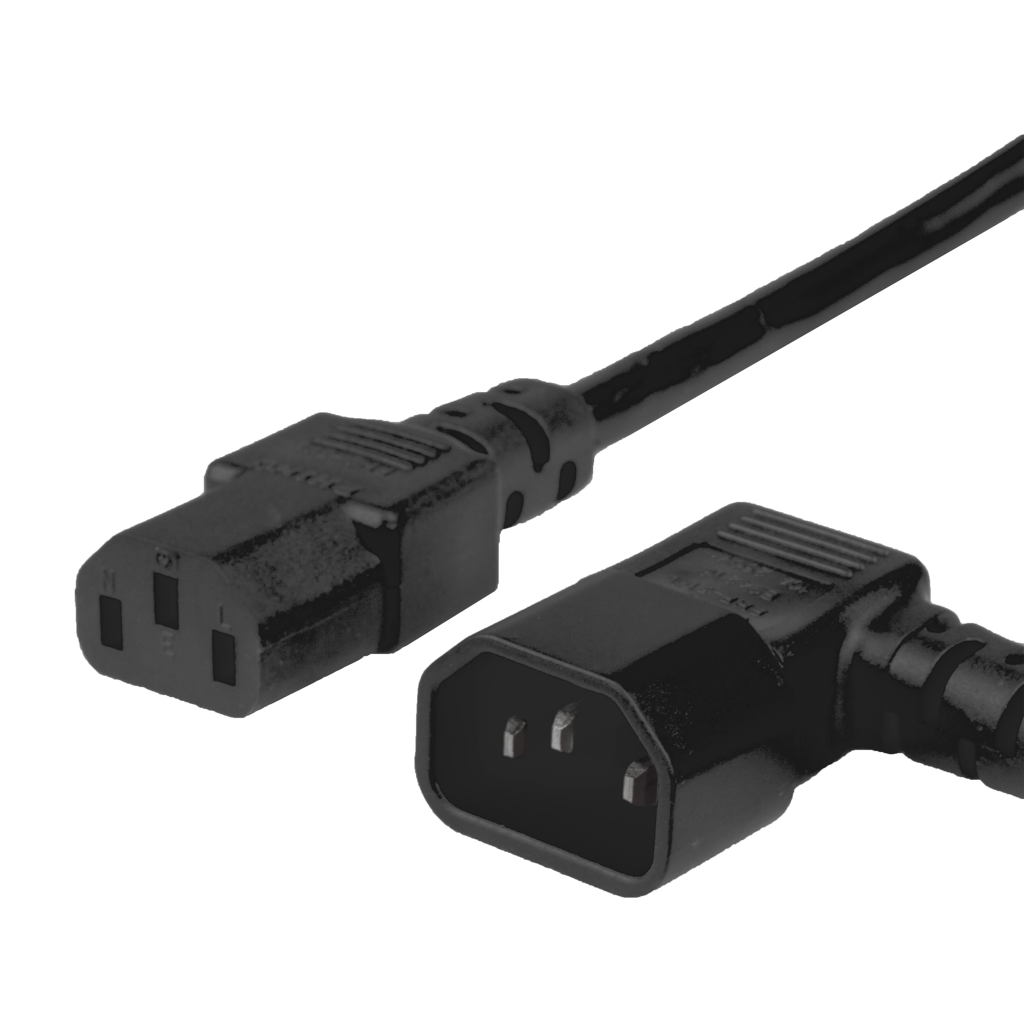 10FT 14/3 AWG C13 C14 Left Angled 15A 250V BLACK Power Cord