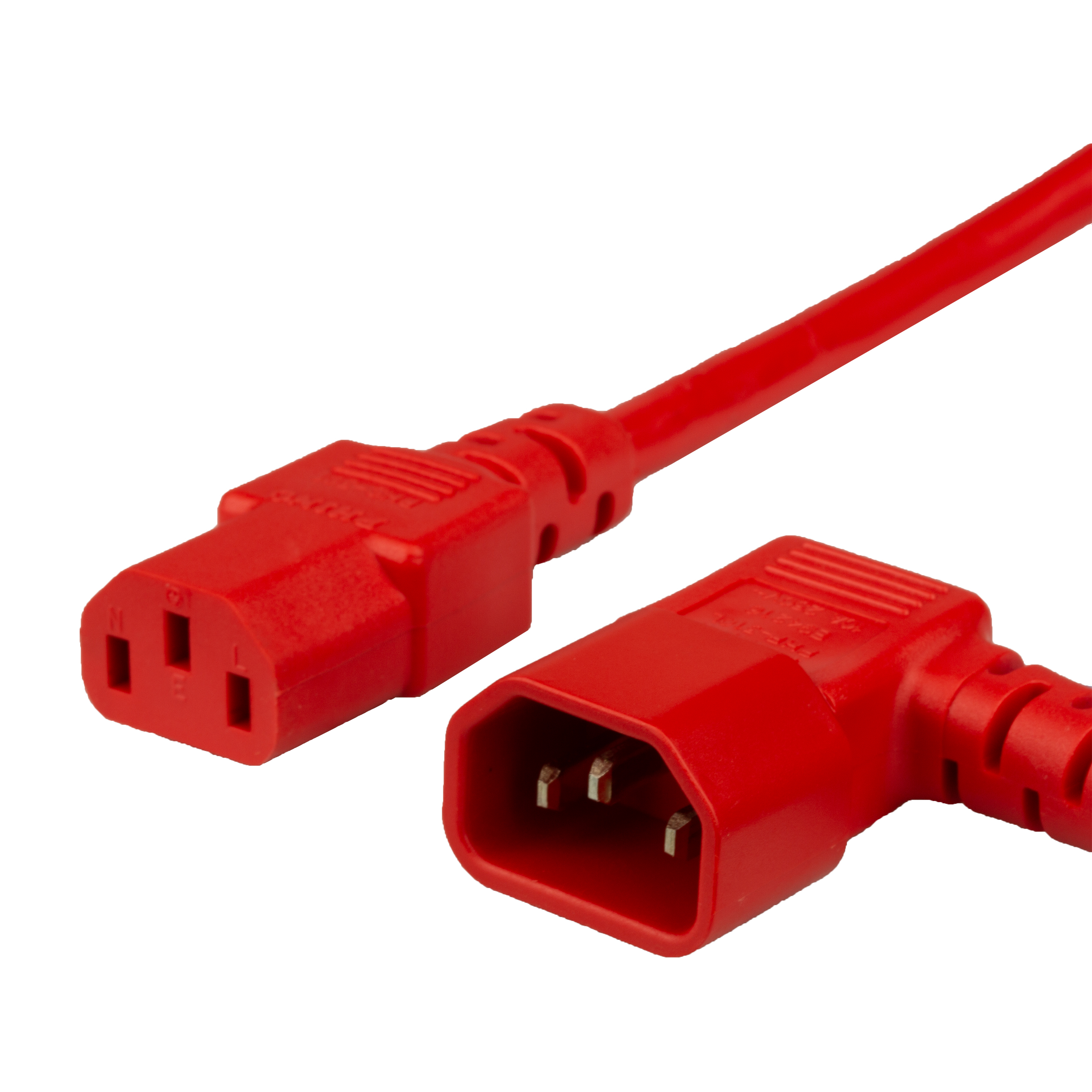 8FT IEC 60320 Left Angled C14 to C13, 10A 250V 18/3, Red Power Cable