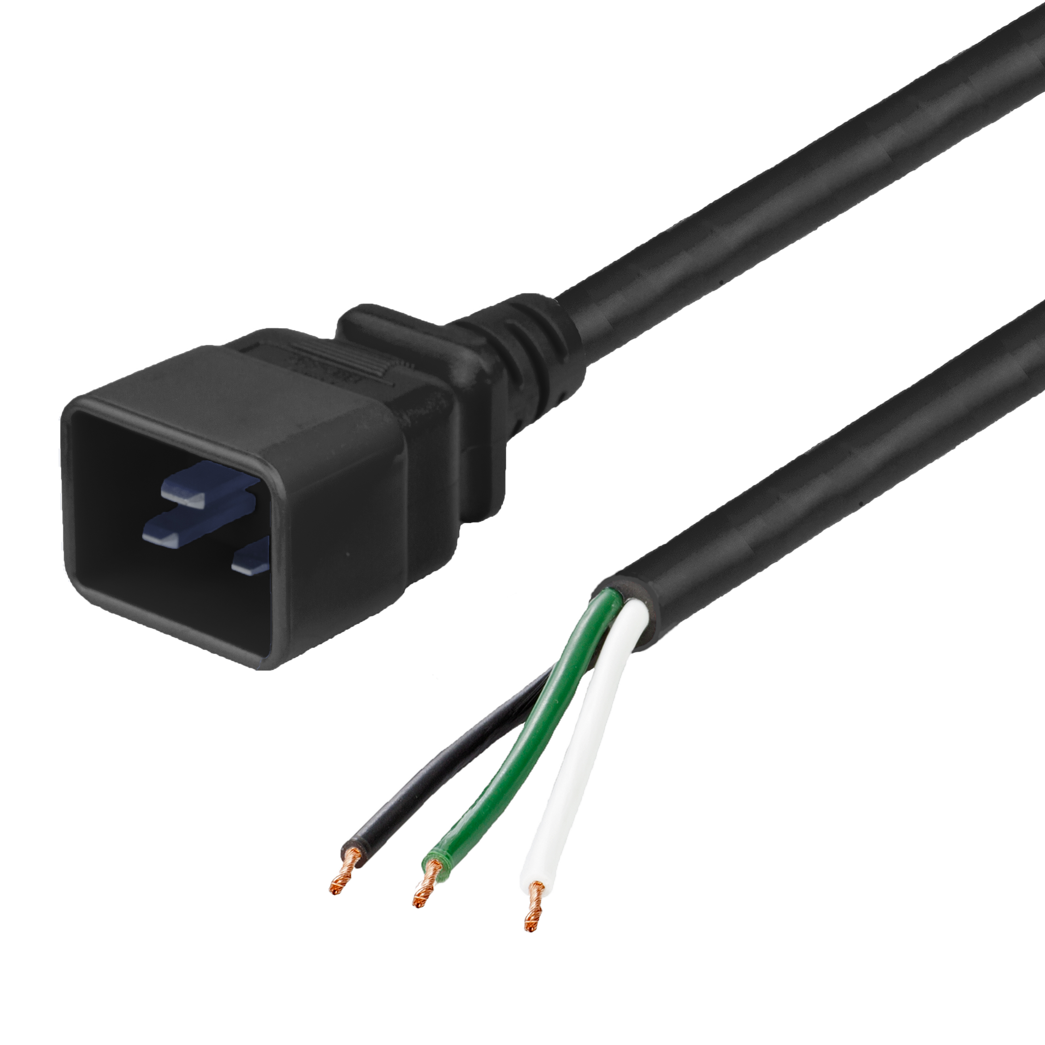 2.5m 8FT C20 to OPEN 2in ROJ + 0.25in Strip 12awg-3c BL, WH, GR SJT BLACK