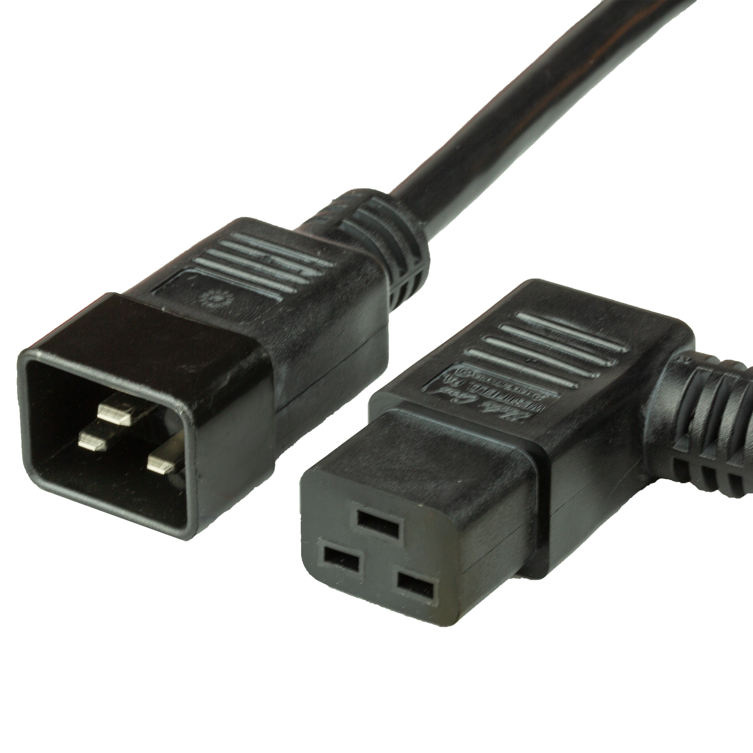 2FT IEC60320 C20 to C19 LEFT ANGLE 12awg-3c SJTOW Power Cord - BLACK