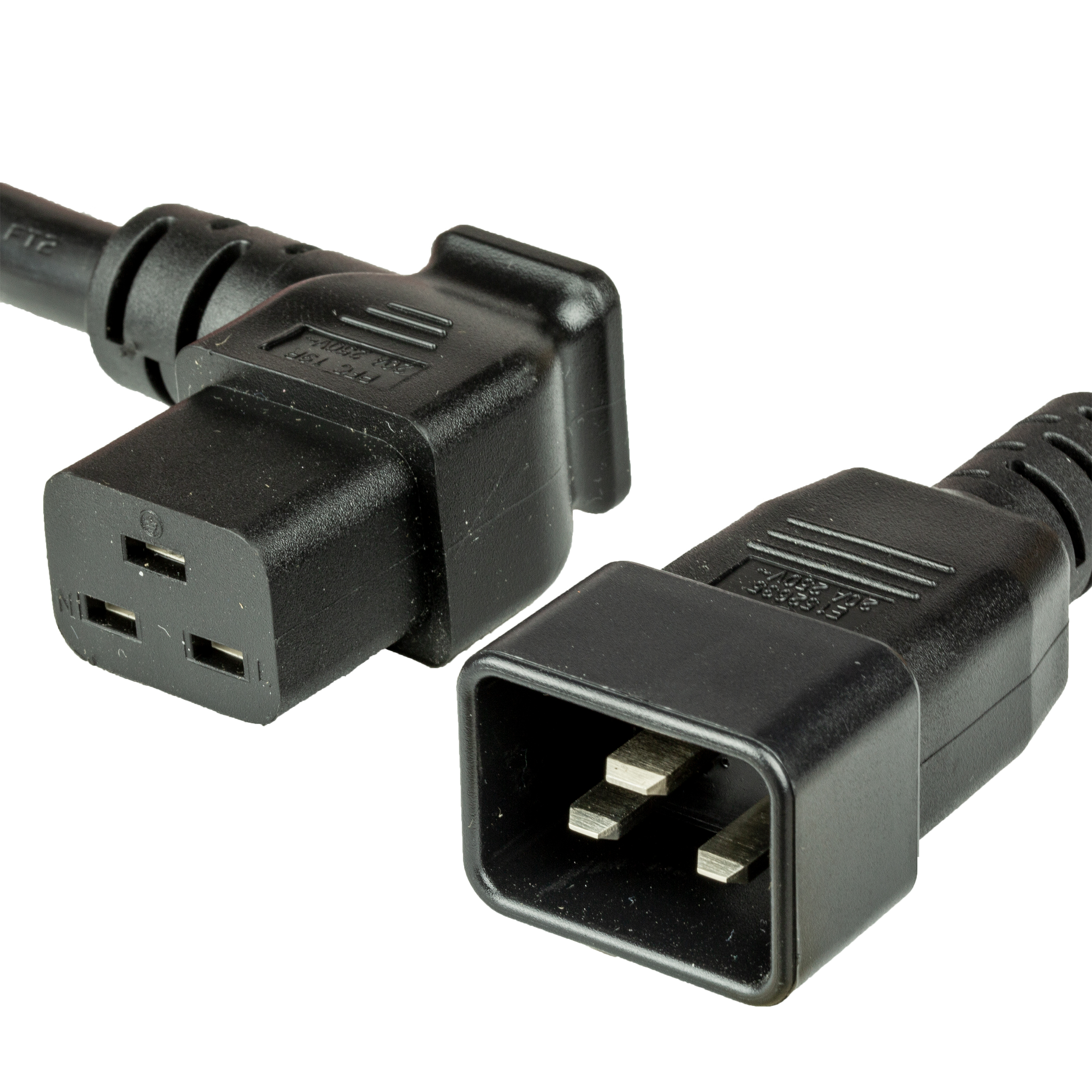 15FT IEC60320 C20 to C19 RIGHT ANGLE 20A 250V 12awg SJT Power Cord - BLACK