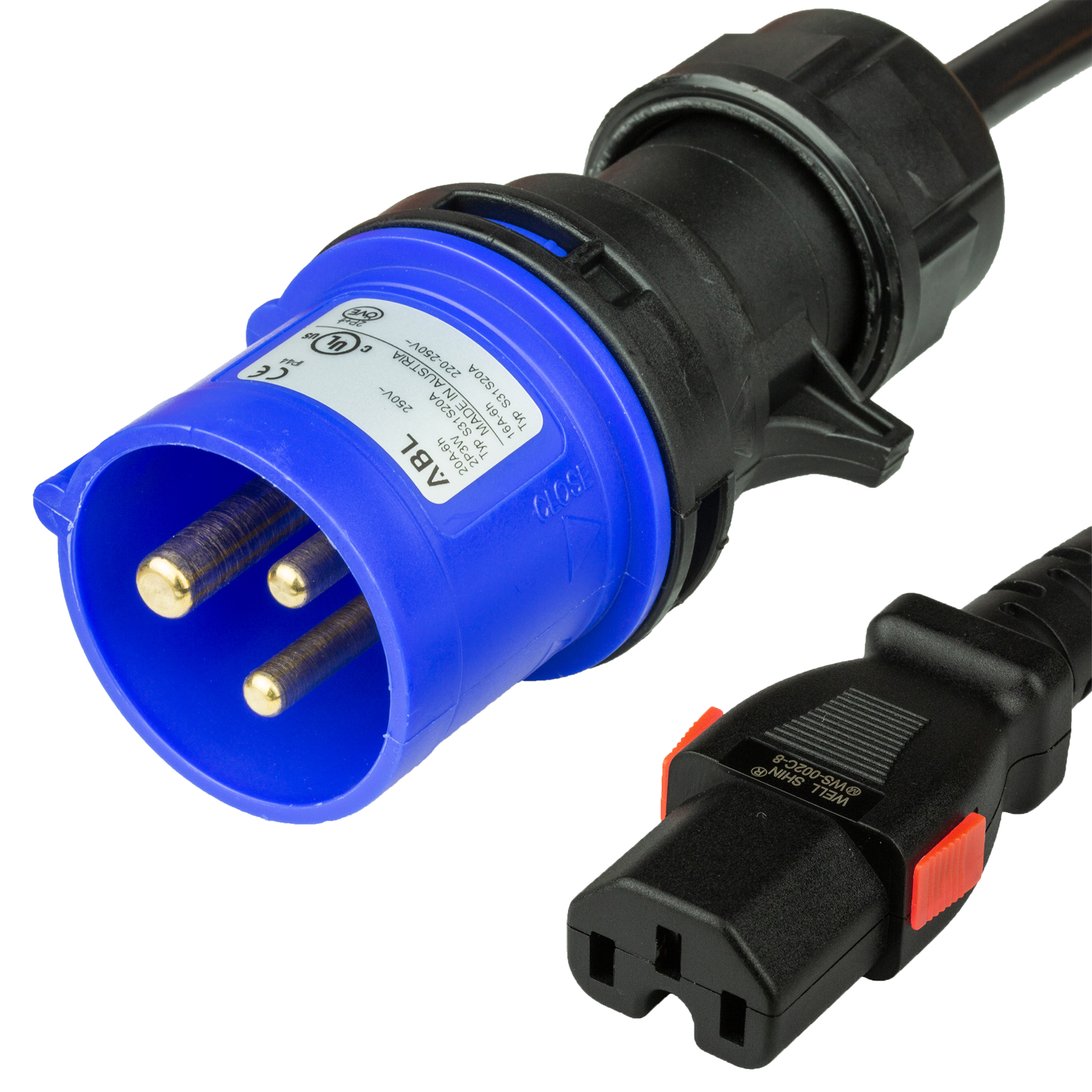 IEC 60309 320P6 to C15 LOCKING cULus North America 15A 250V 14awg SJT BLACK Power Cord