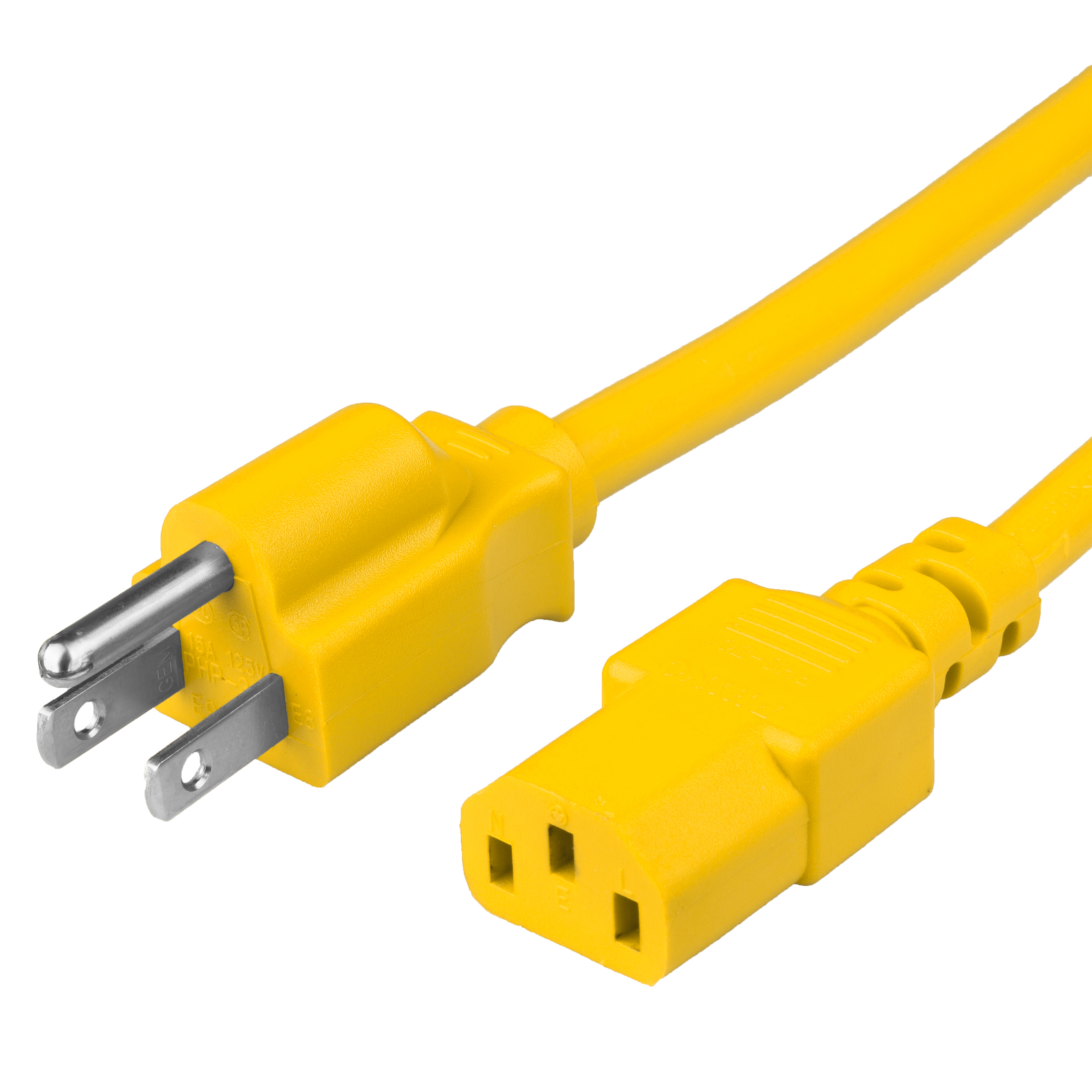 15A Yellow NEMA 5-15P to IEC 60320 C13 Adapter Power Cords