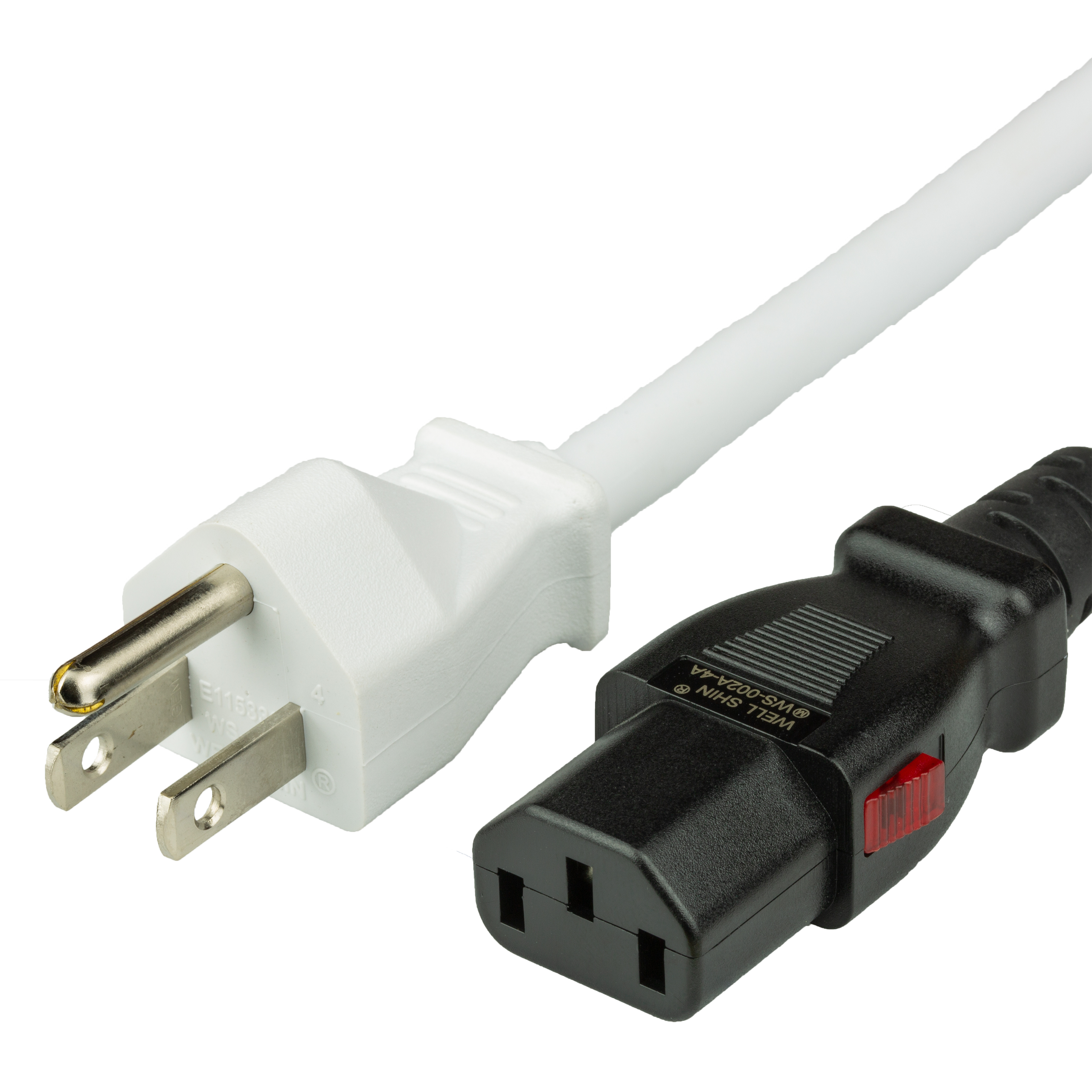 White 15A A-Lock C13 5-15P Power Cords