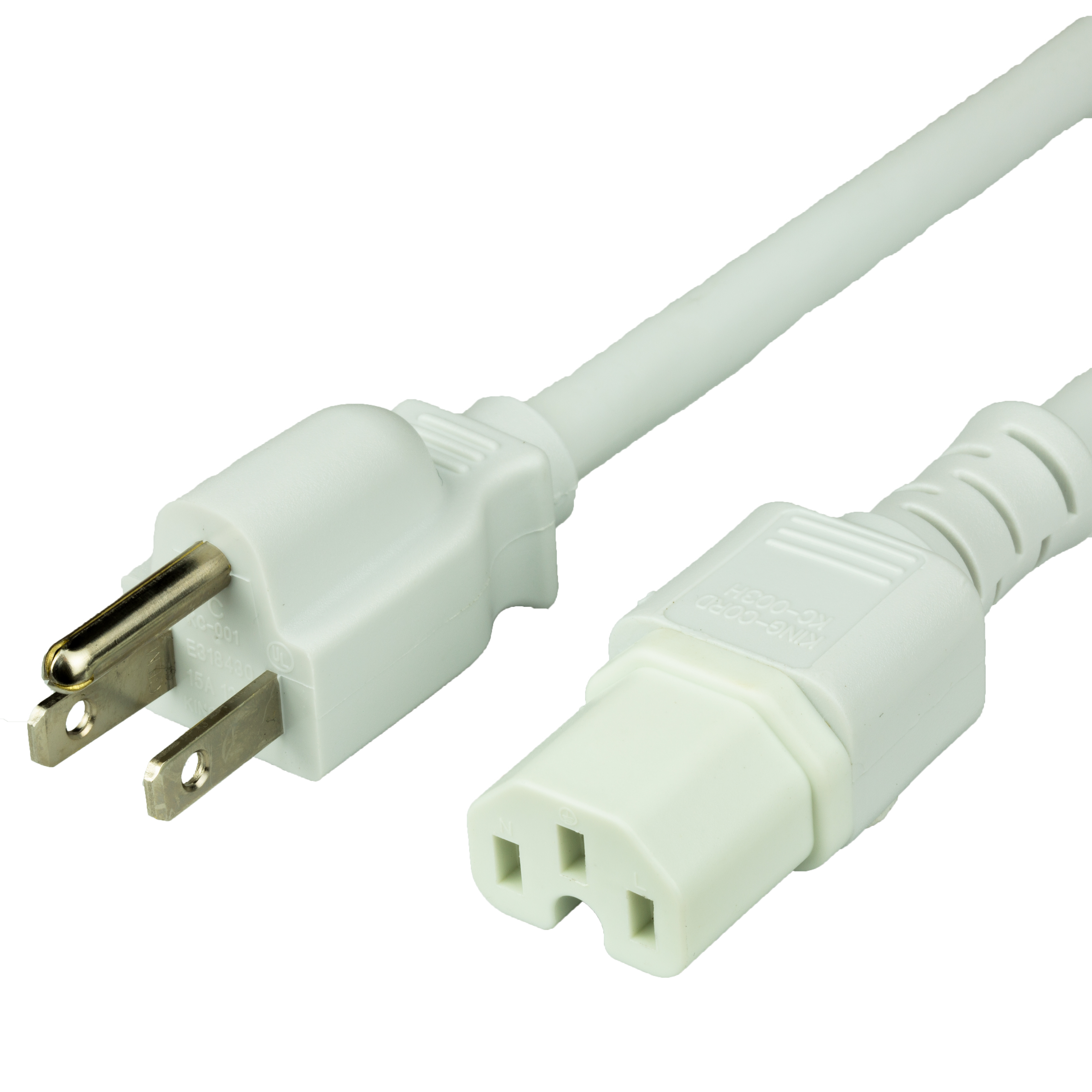 15A WHITE NEMA 5-15P to IEC 60320 C15 Adapter Power Cords