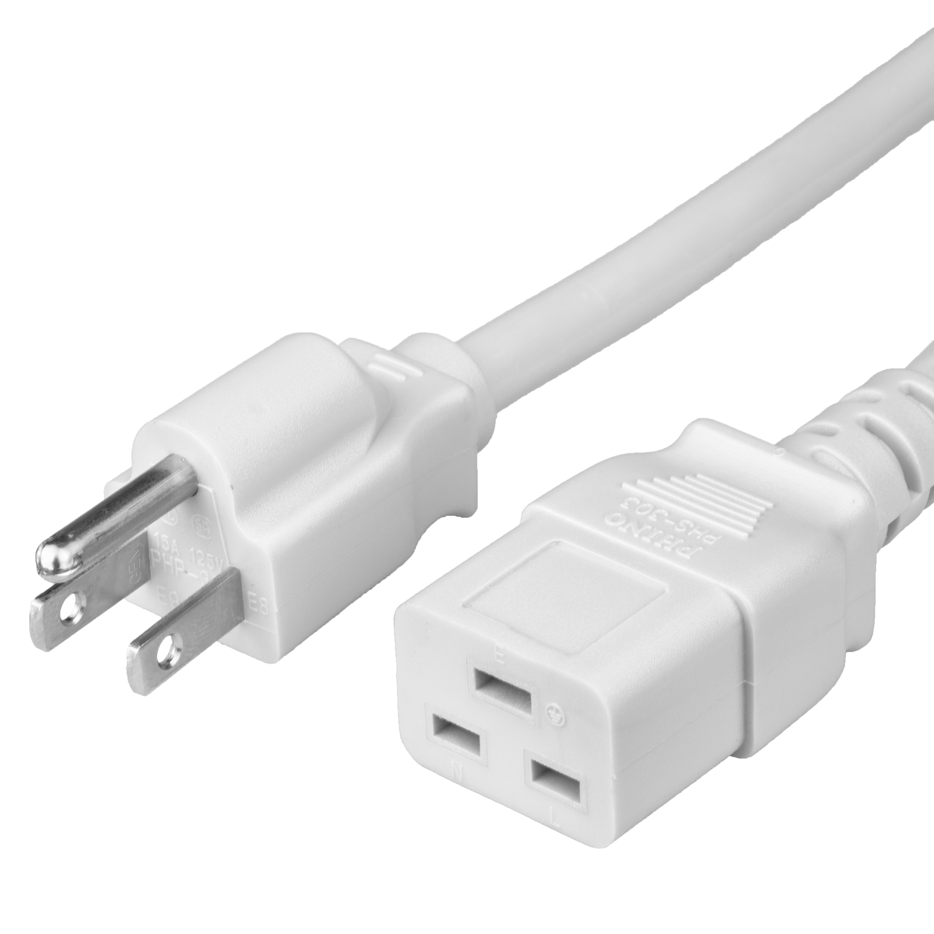 15A WHITE NEMA 5-15P TO IEC 60320 C19 Adapter Power Cords