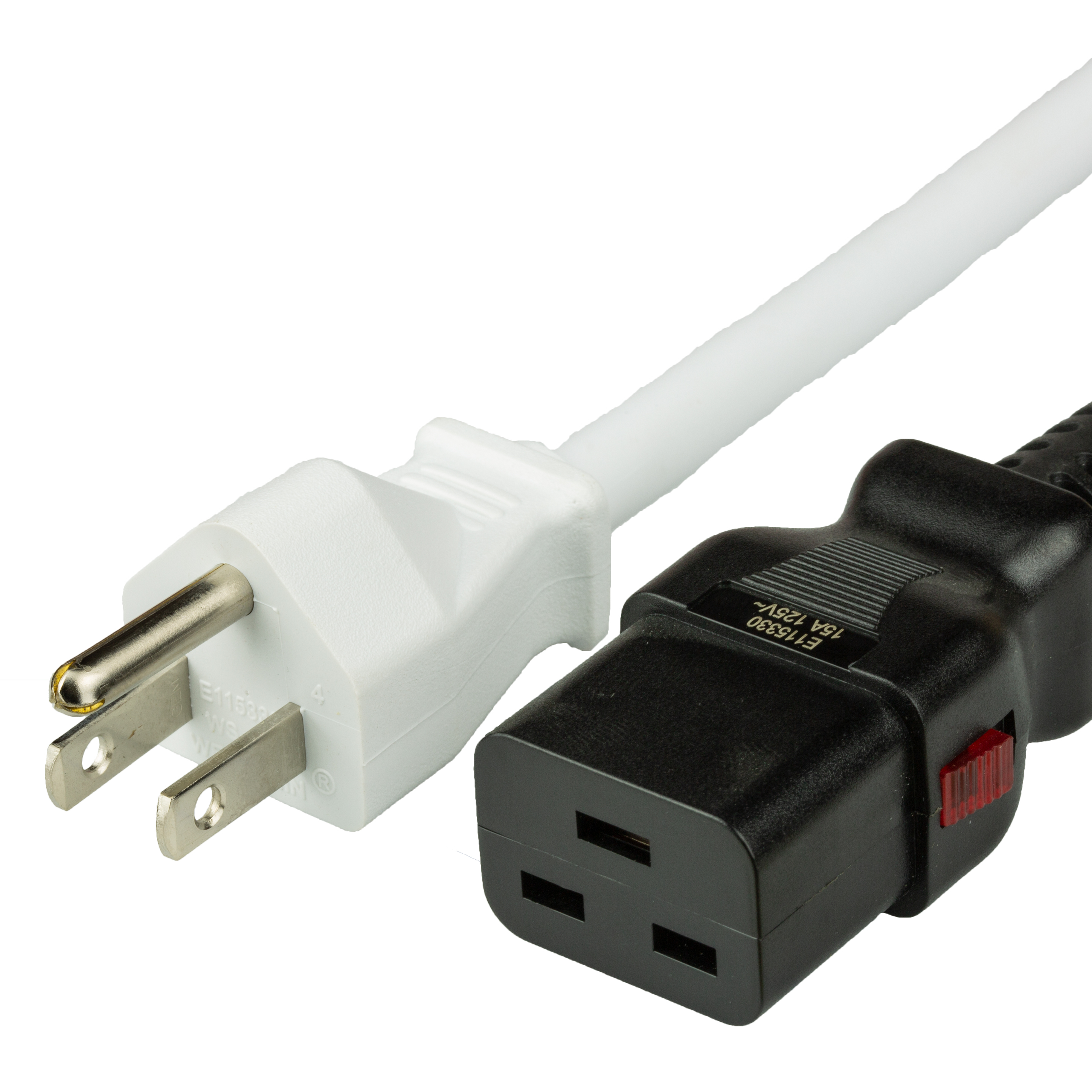 White 15A A-Lock C19 5-15P Power Cords
