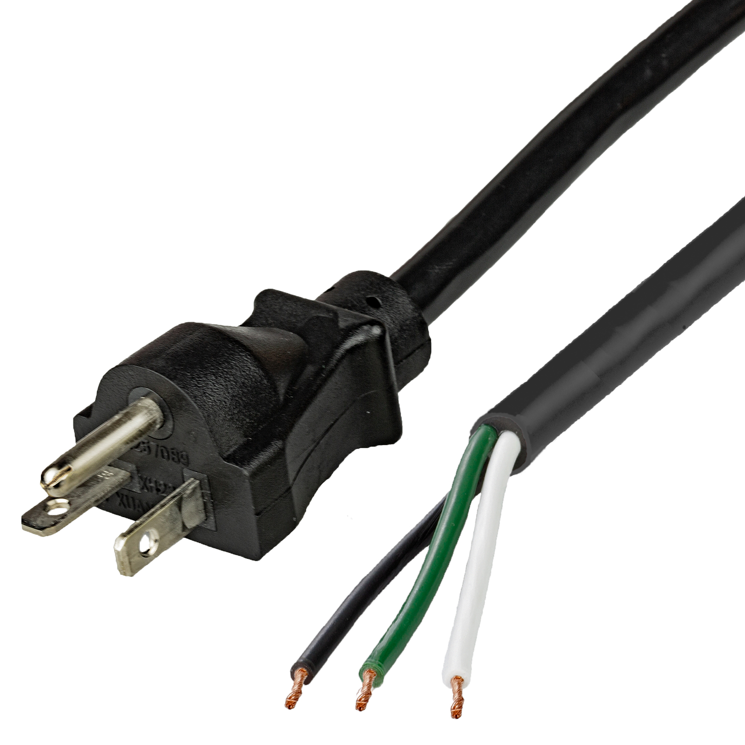 1FT NEMA 5-20P to OPEN 2in ROJ + 0.25in Strip 12awg-3c SJT BLACK
