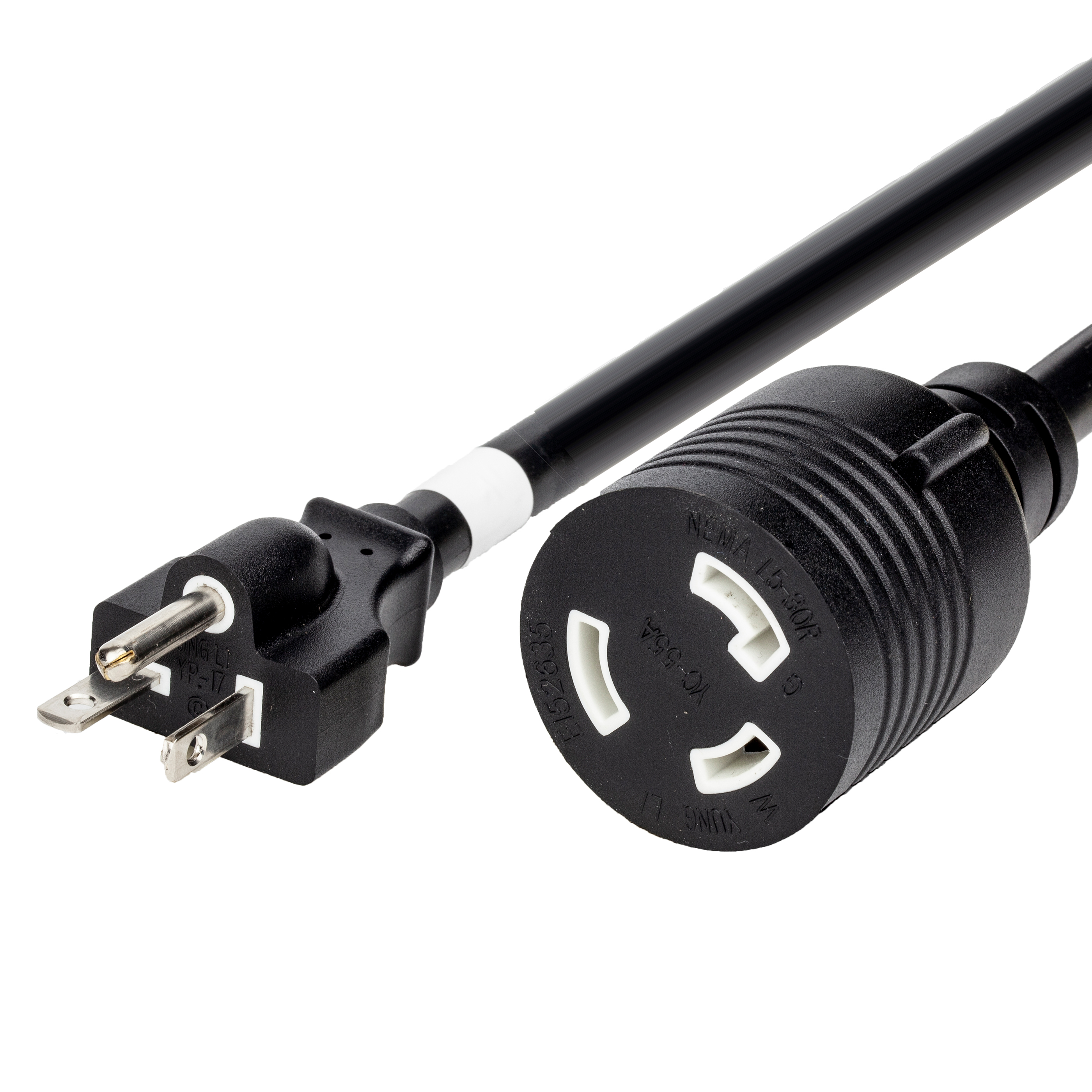 Black NEMA 5-20P to NEMA L5-30R Straight to Locking Adapter Cords