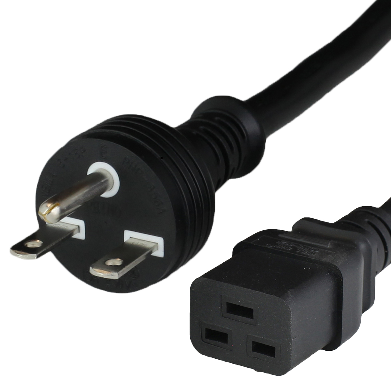 20FT NEMA 6-15P to C19 15A 250V 14awg TAA Power Cord - BLACK