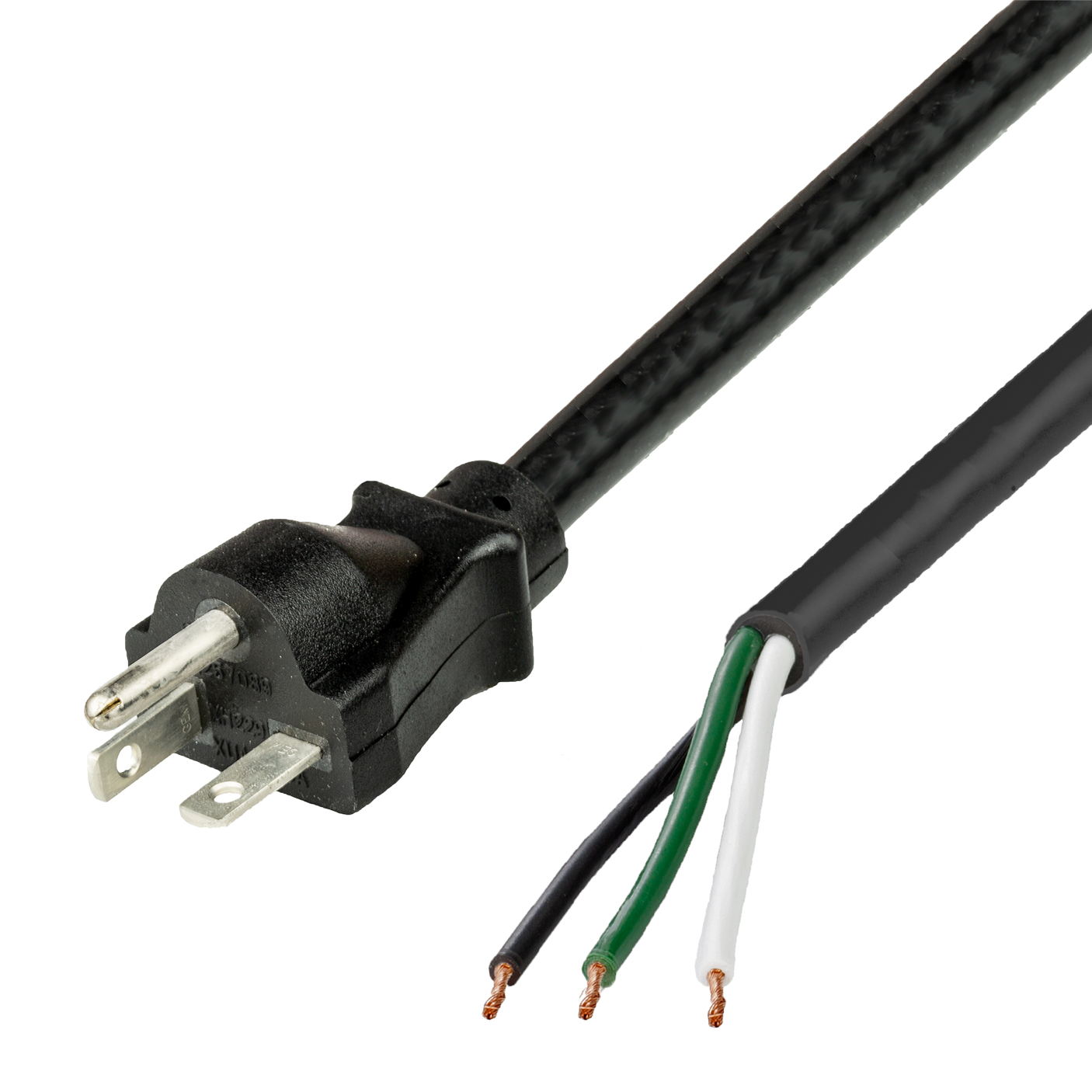 20A 250V NEMA 6-20P to Open (Pigtails, Whips) Black Power Cables