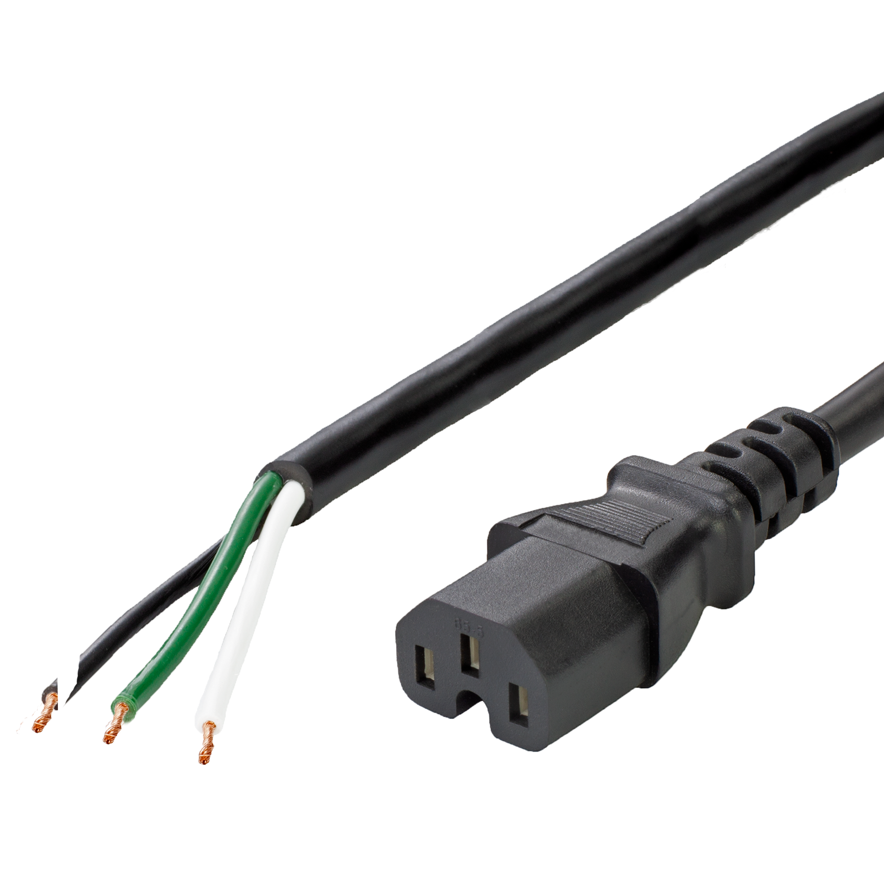 15A IEC 60320 C15 to Open Ended Power Cable, Black, 15FT, NACC
