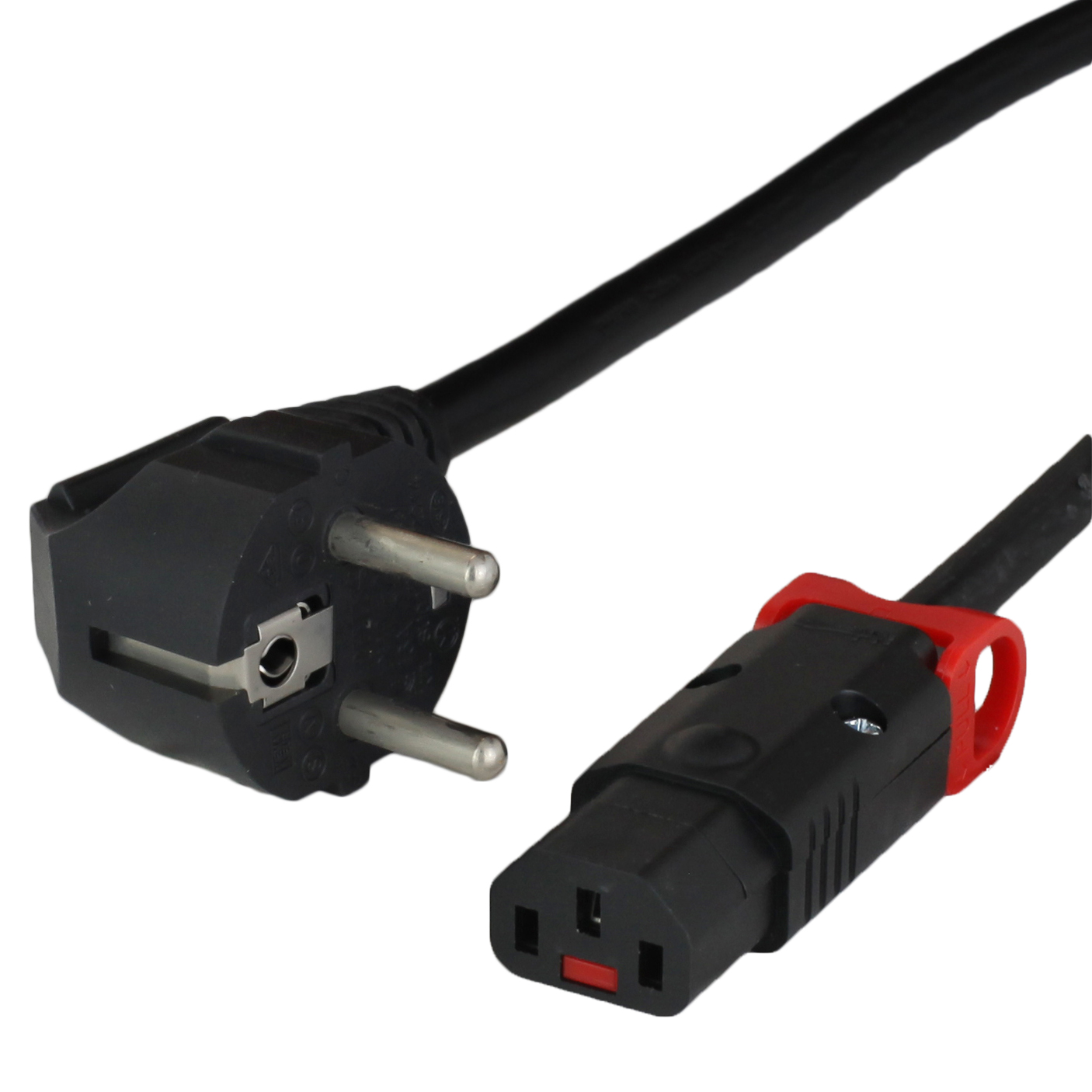 Down Angled Europe Schuko CEE7/7 to IEC Lock 60320 C13 Locking Power Cords