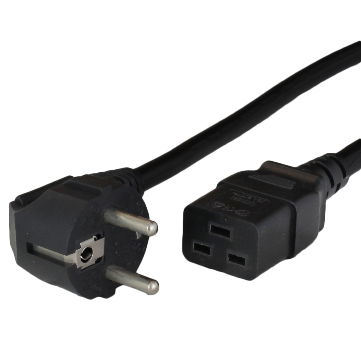 Down Angled Europe Schuko CEE7/7 to Standard IEC 60320 C19 TAA Power Cords