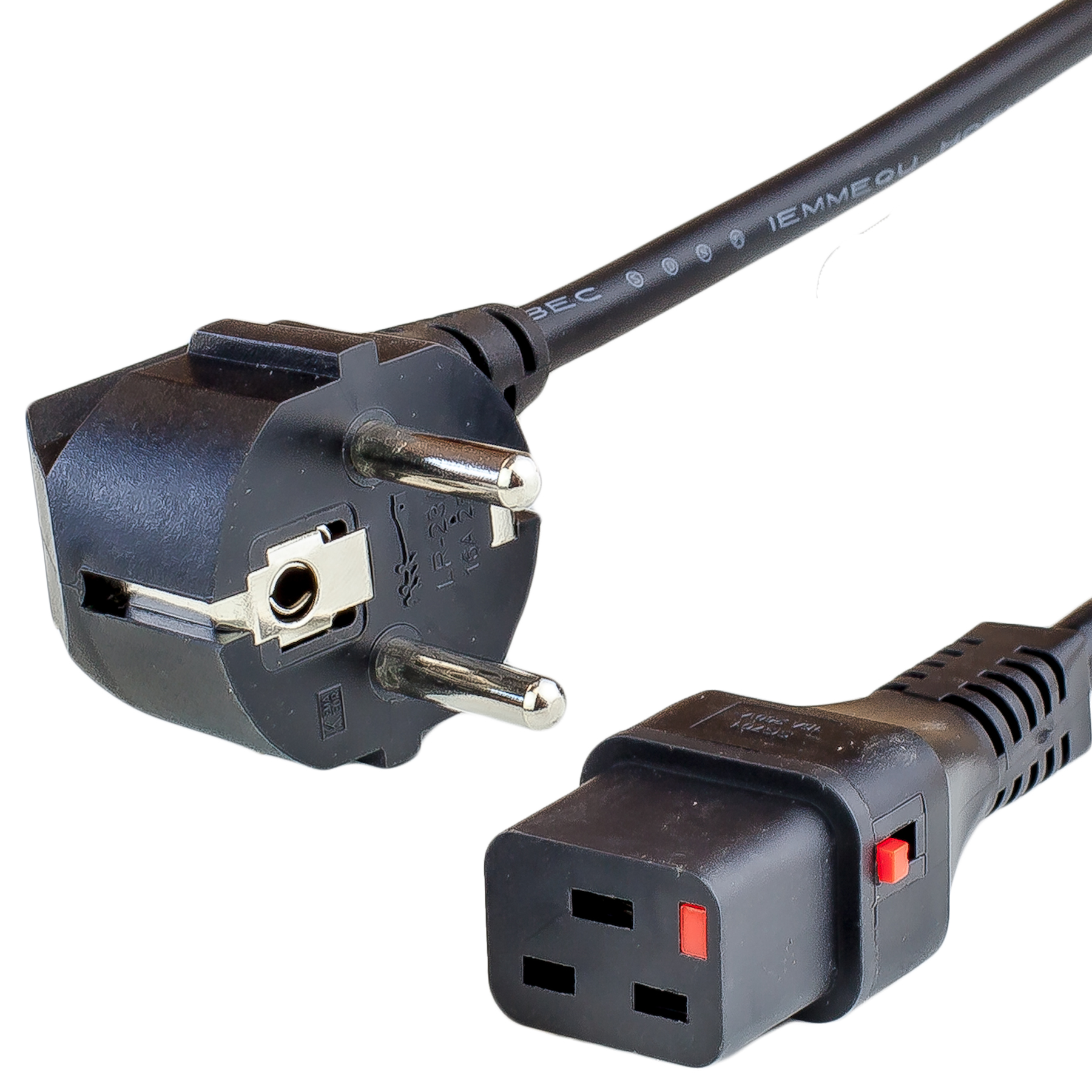 Down Angle Europe Schuko CEE7/7 to IEC Lock IEC 60320 C19 Power Cords