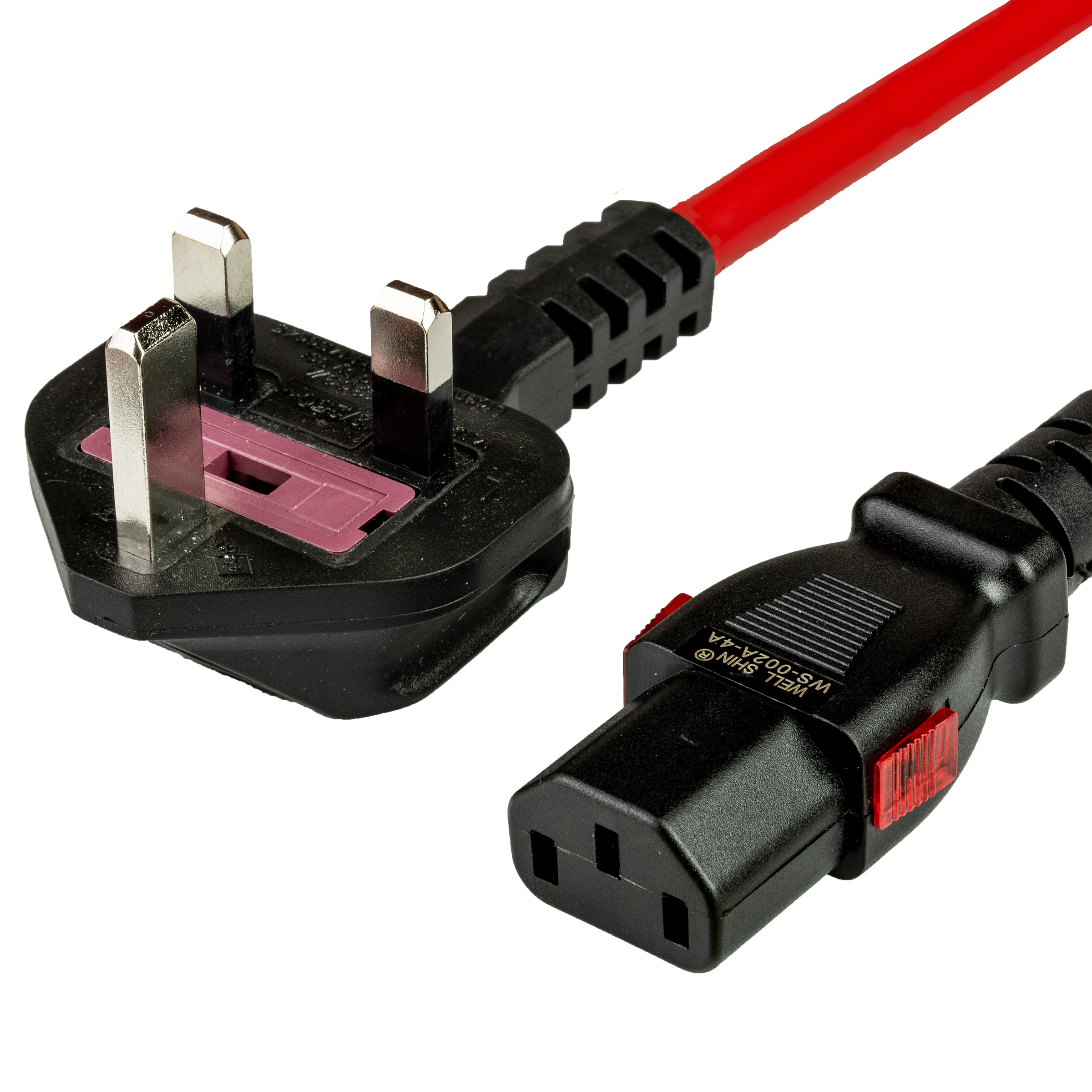 UK BS1363 Plug to IEC 60320 C13 Auto Lock 10A 250V Red Power Cords