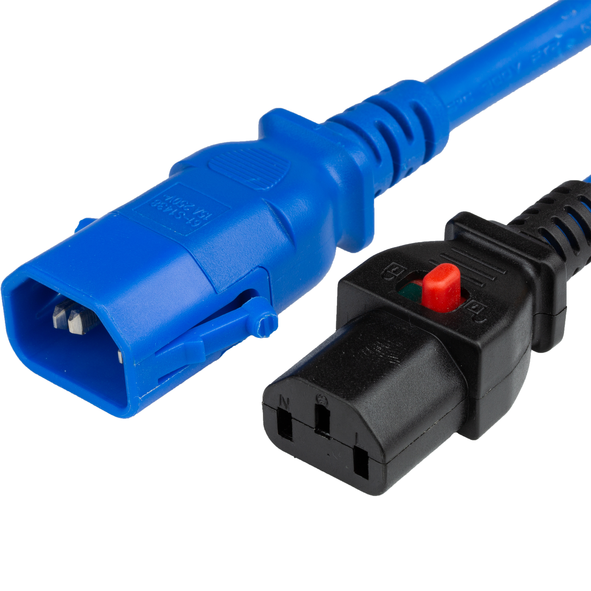 15A Dual Lock (P-Lock) C14 to C13 250V BLUE Power Cord