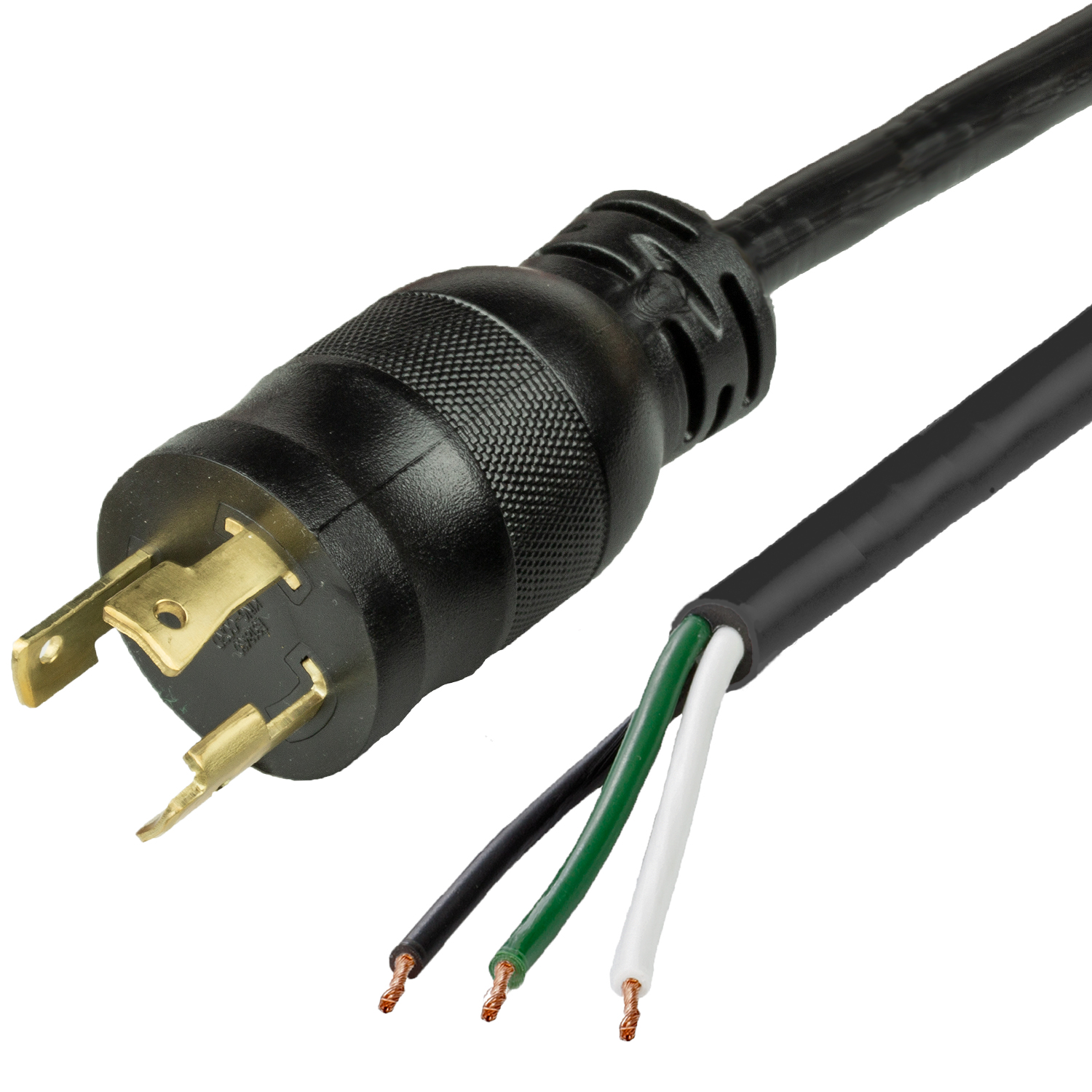 30A 250V NEMA L6-30P to Open (Whips, Pigtails) Black Power Cords