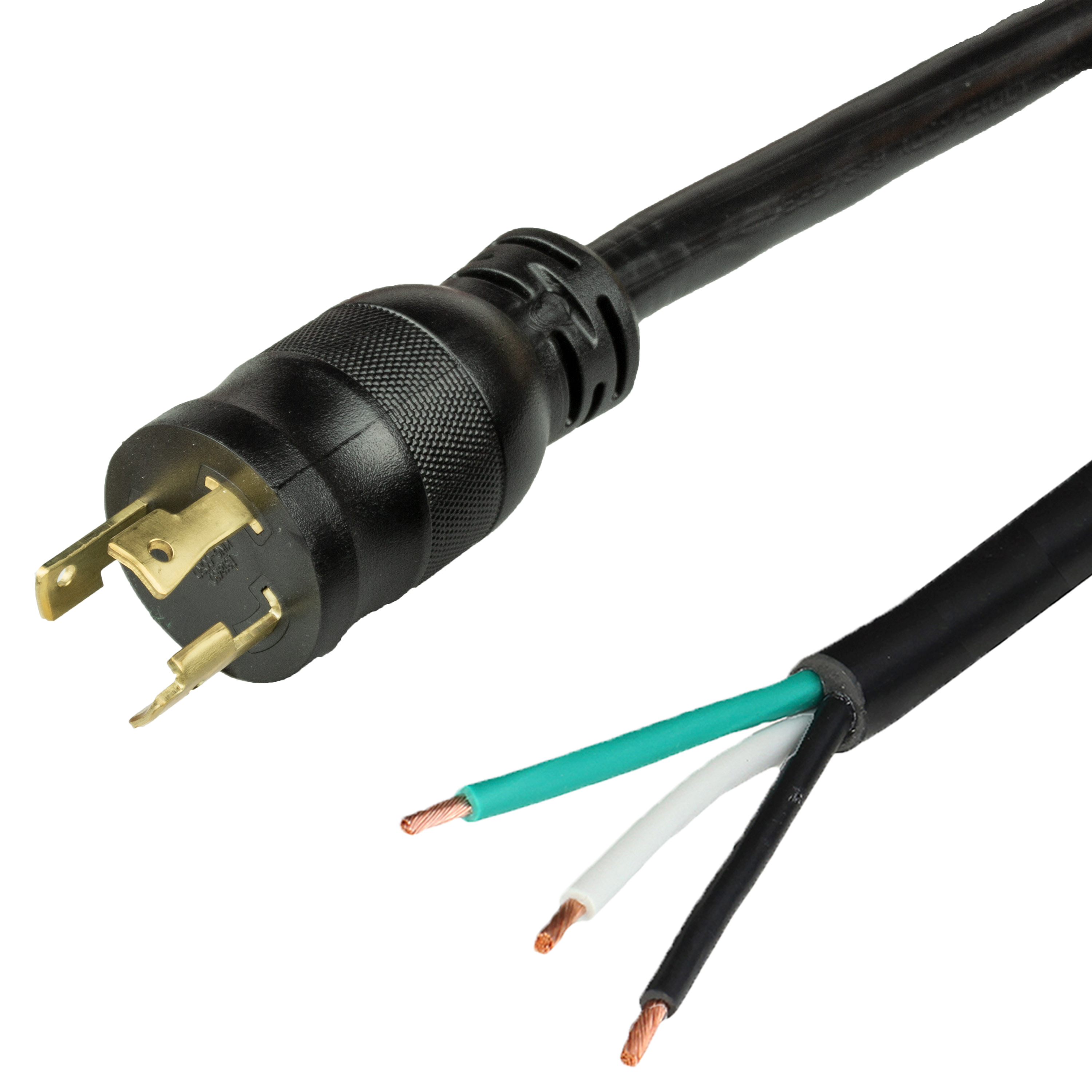 30A 250V NEMA L6-30P to Open (Whips, Pigtails) Black Power Cords