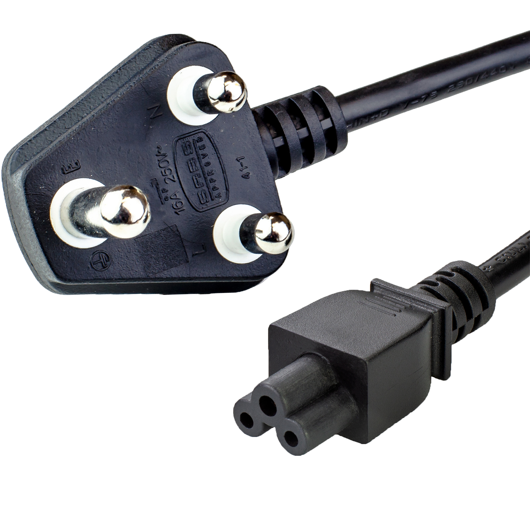 South Africa SANS 164-1 BS546 Down Angle Plug to IEC60320 C5 Power Cords
