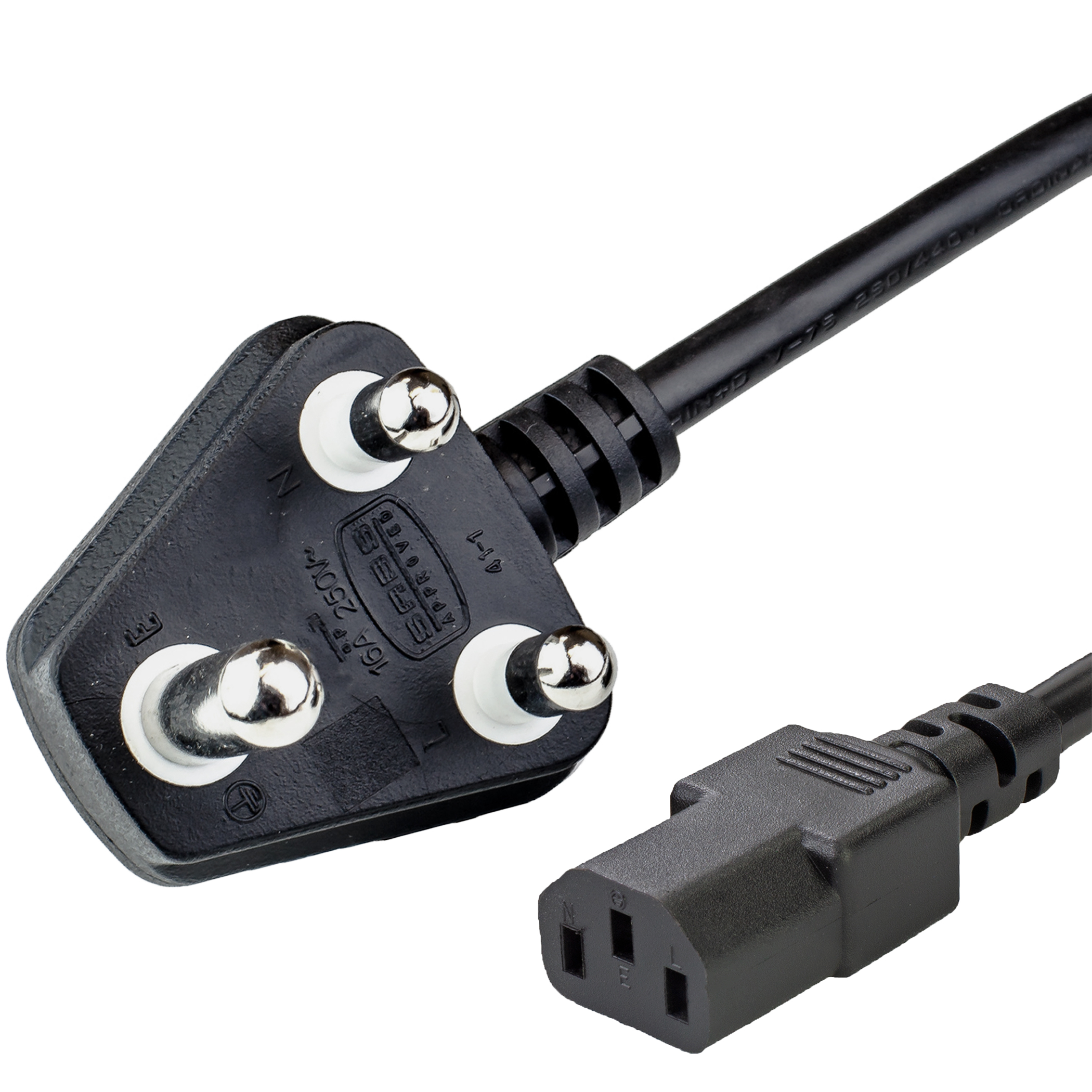 South Africa SANS 164-1 BS546 Down Angle Plug to IEC60320 C13 Power Cords