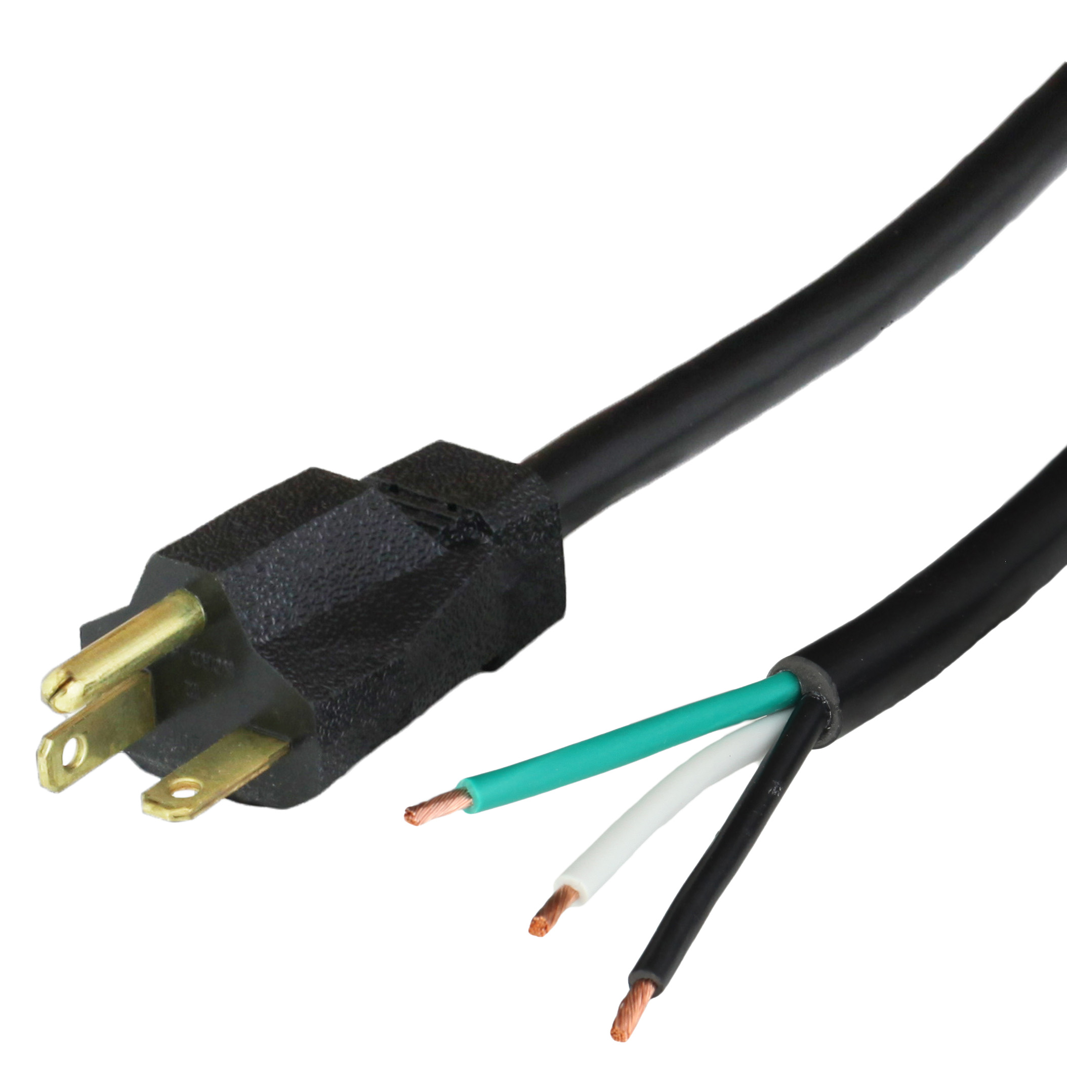 20A 250V NEMA 6-20P to Open (Pigtails, Whips) Black Power Cables