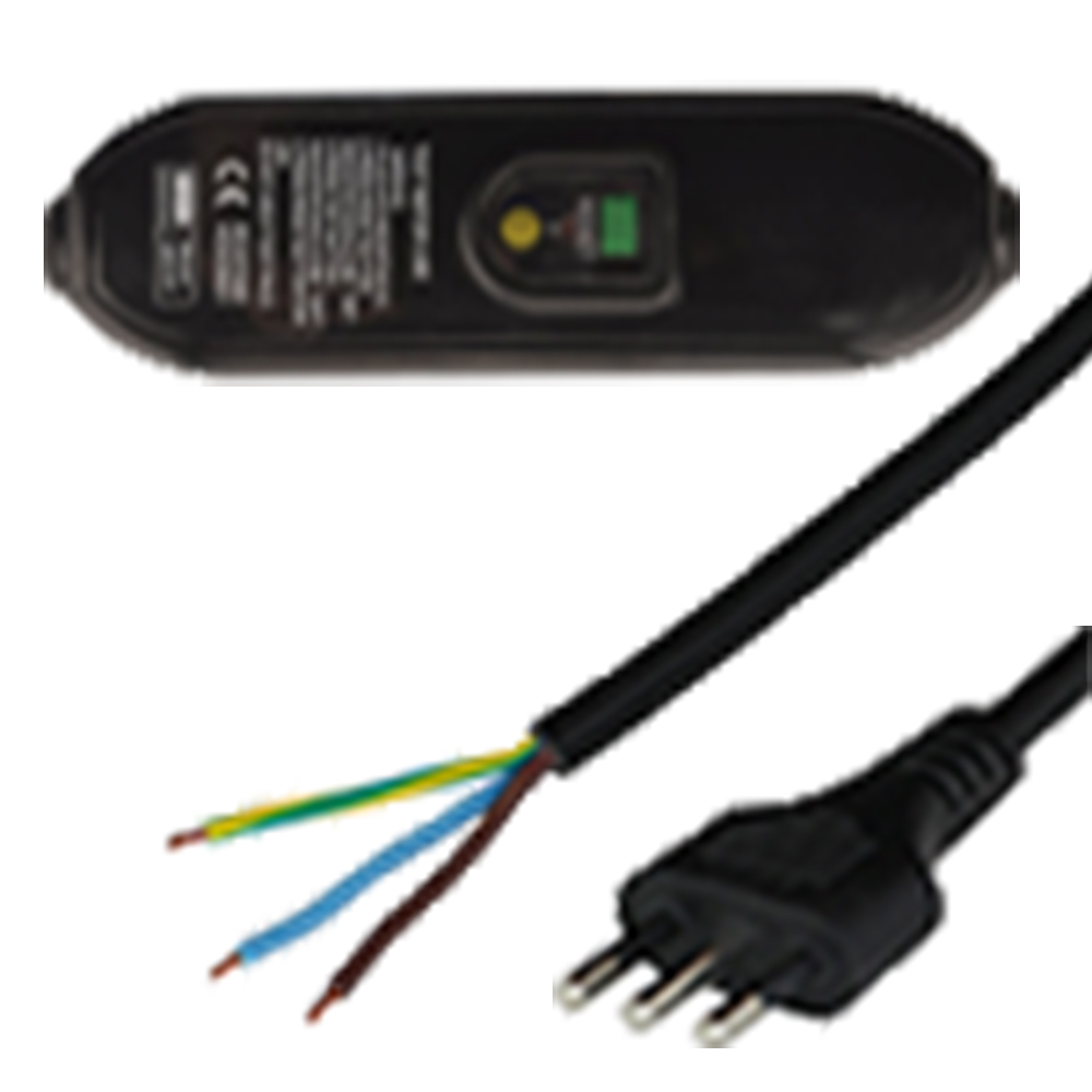 2.5m Italy Plug to In-Line RCD to OPEN 10A 250V 10mA Trip Level Power Cord - BLACK was R3B1-M22W-0120