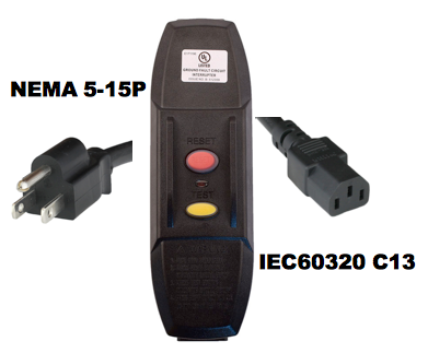 NEMA 5-15P to IEC60320 C13 GFCI 15A 125V Power Cords