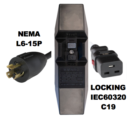 MANUAL RESET INLINE GFCI | L6-15P to LOCKING IEC320 C19 15A 250V