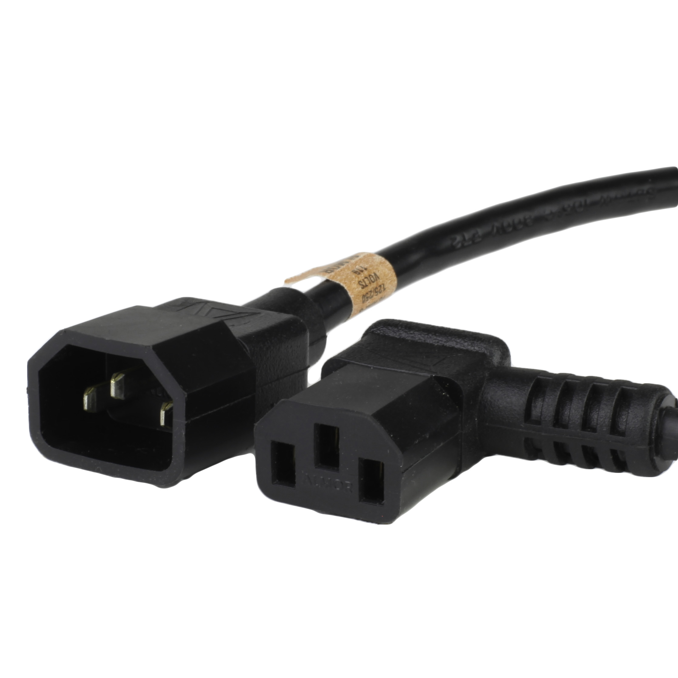 Black 10A C13 LEFT ANGLED to C14