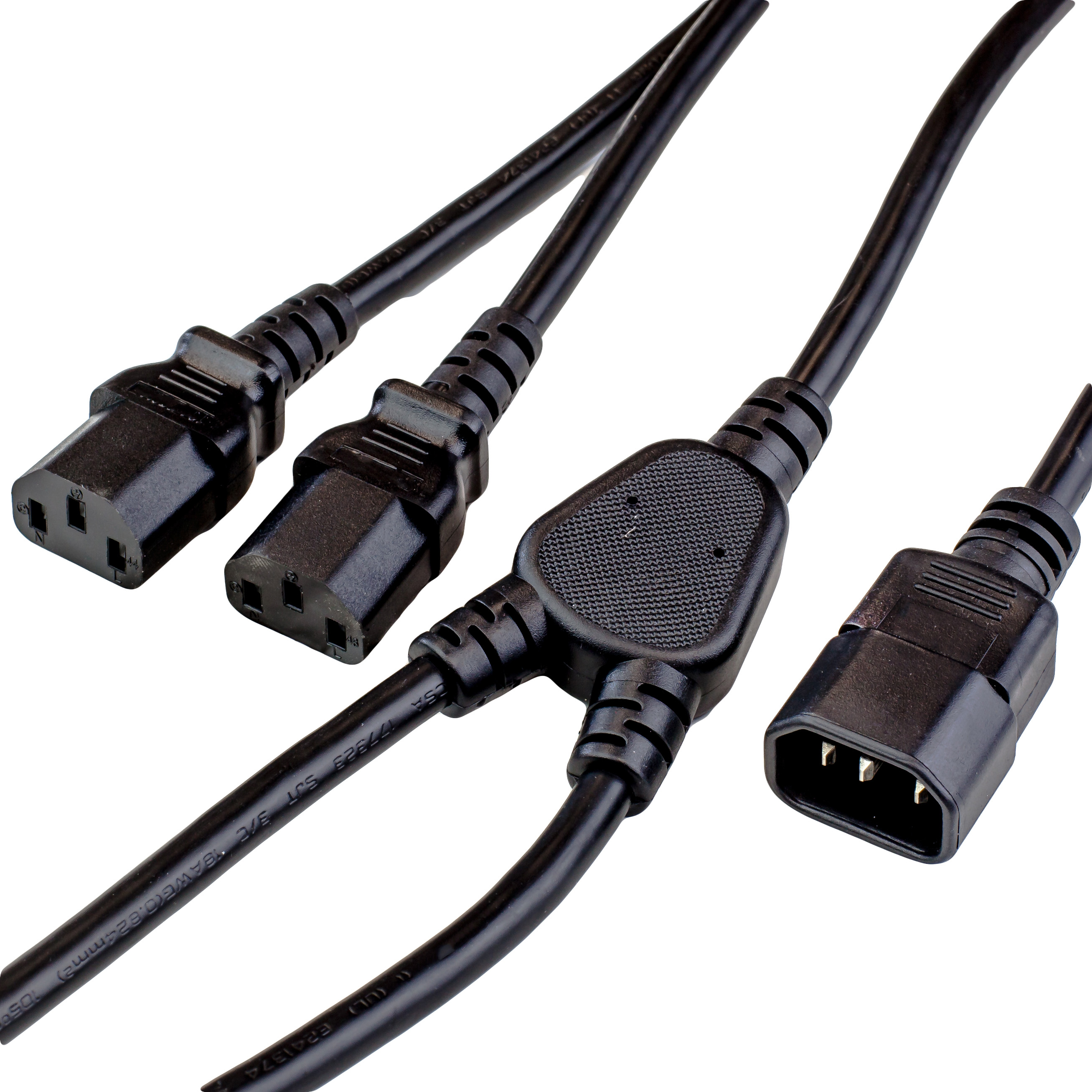 10ft C14 To C13 2x Splitter 10a 250v Power Cord Black