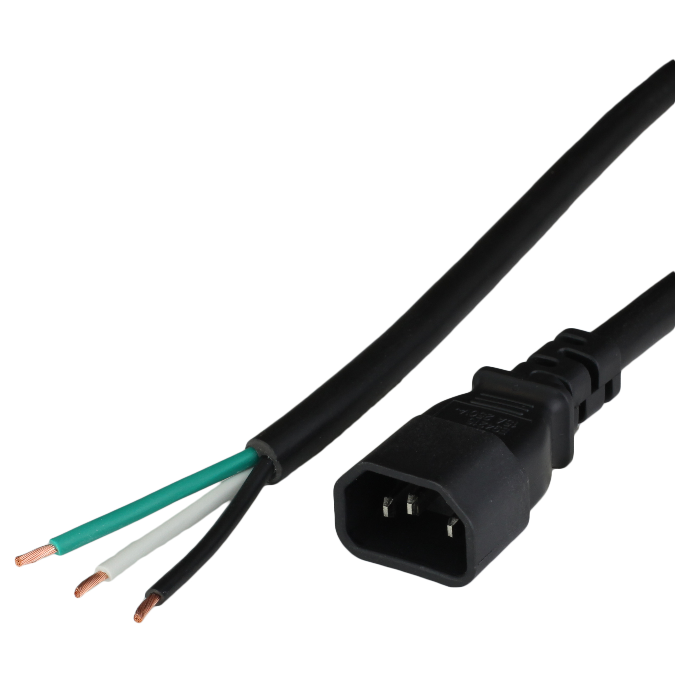 15A IEC 60320 C14 to OPEN Power Cords - BLACK