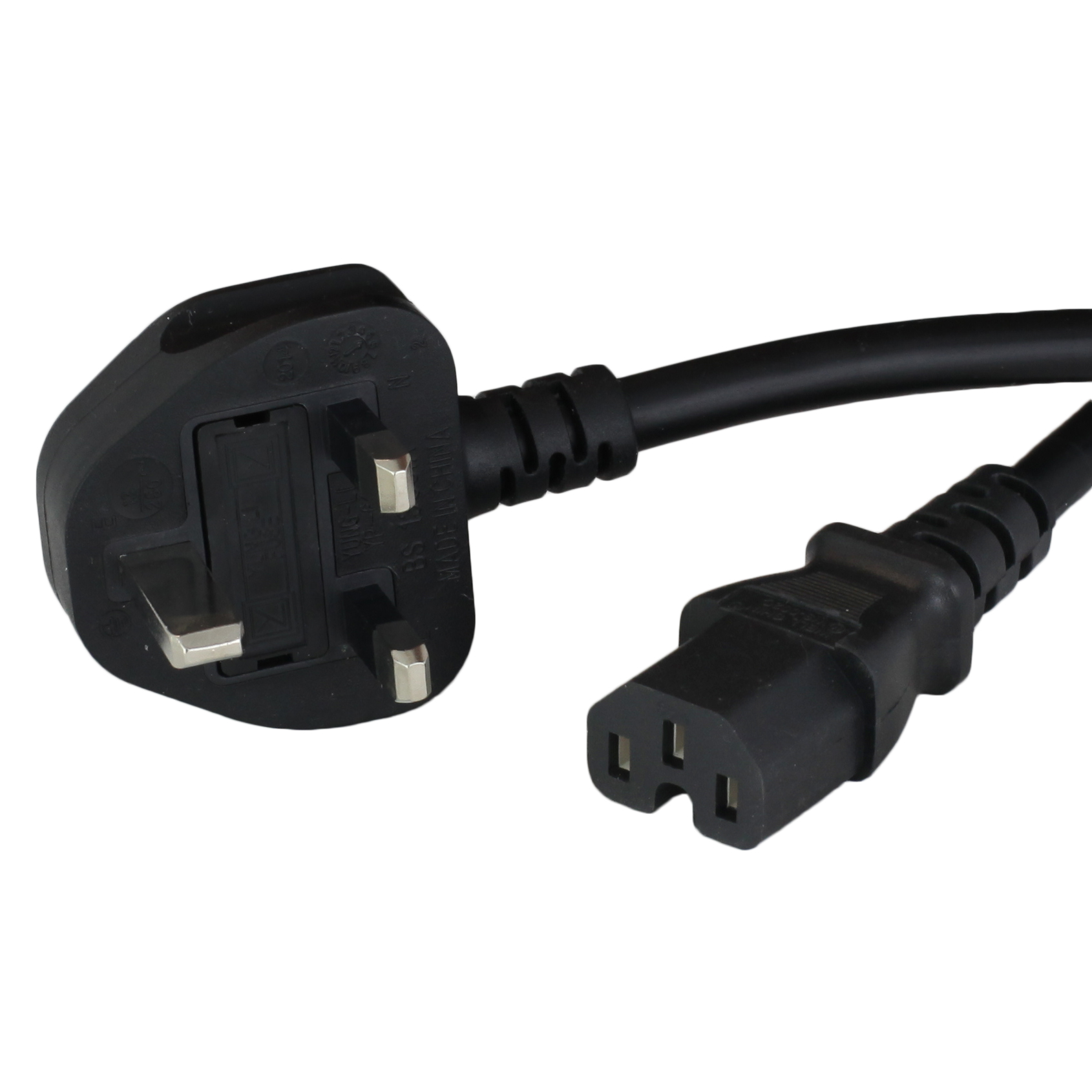 2.5m UK BS1363 Down Angle to C15 H05VVF3G1.0 Power Cord