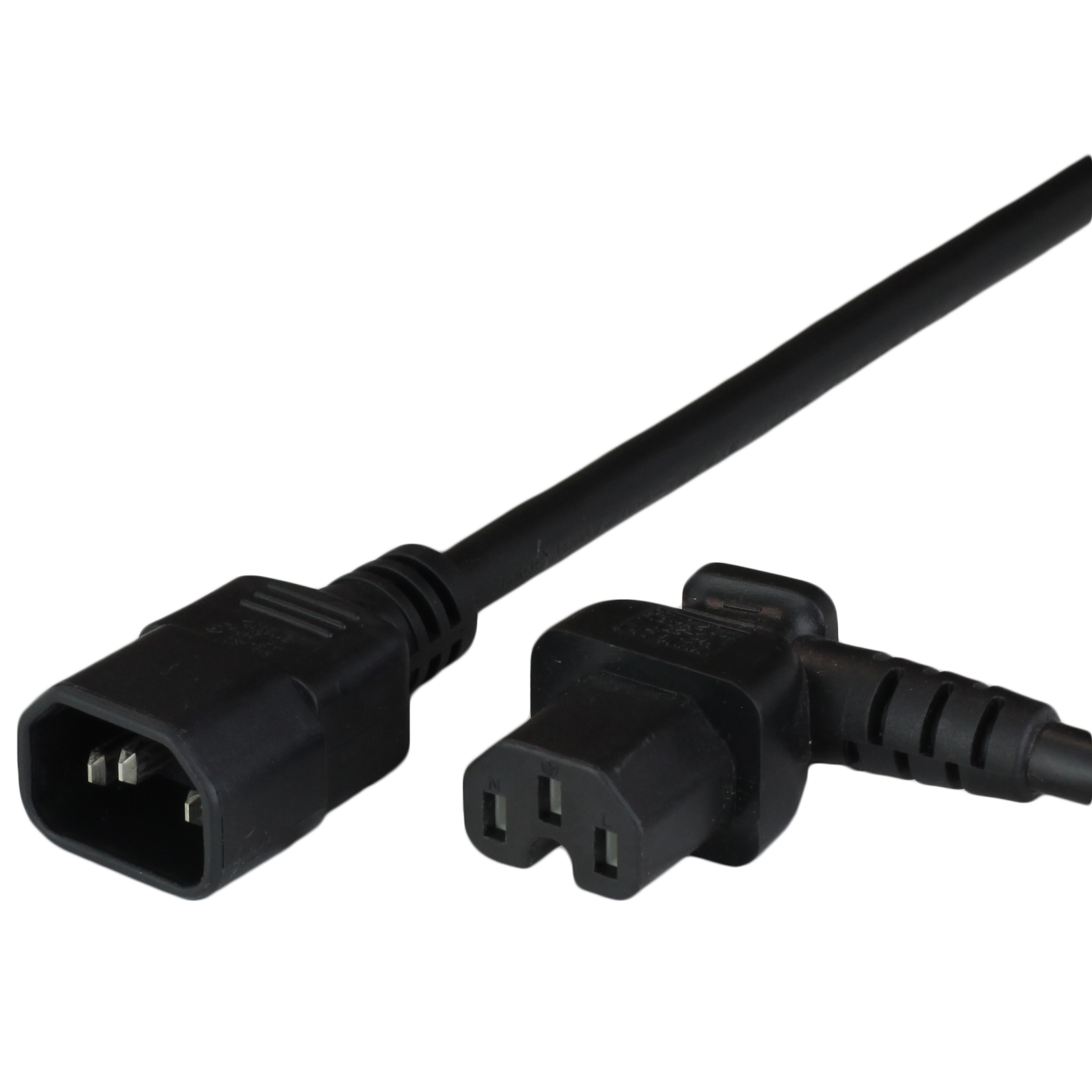 7FT IEC60320 C14 to C15 LEFT ANGLE 15A 250V 14awg SJT Power Cord BLACK