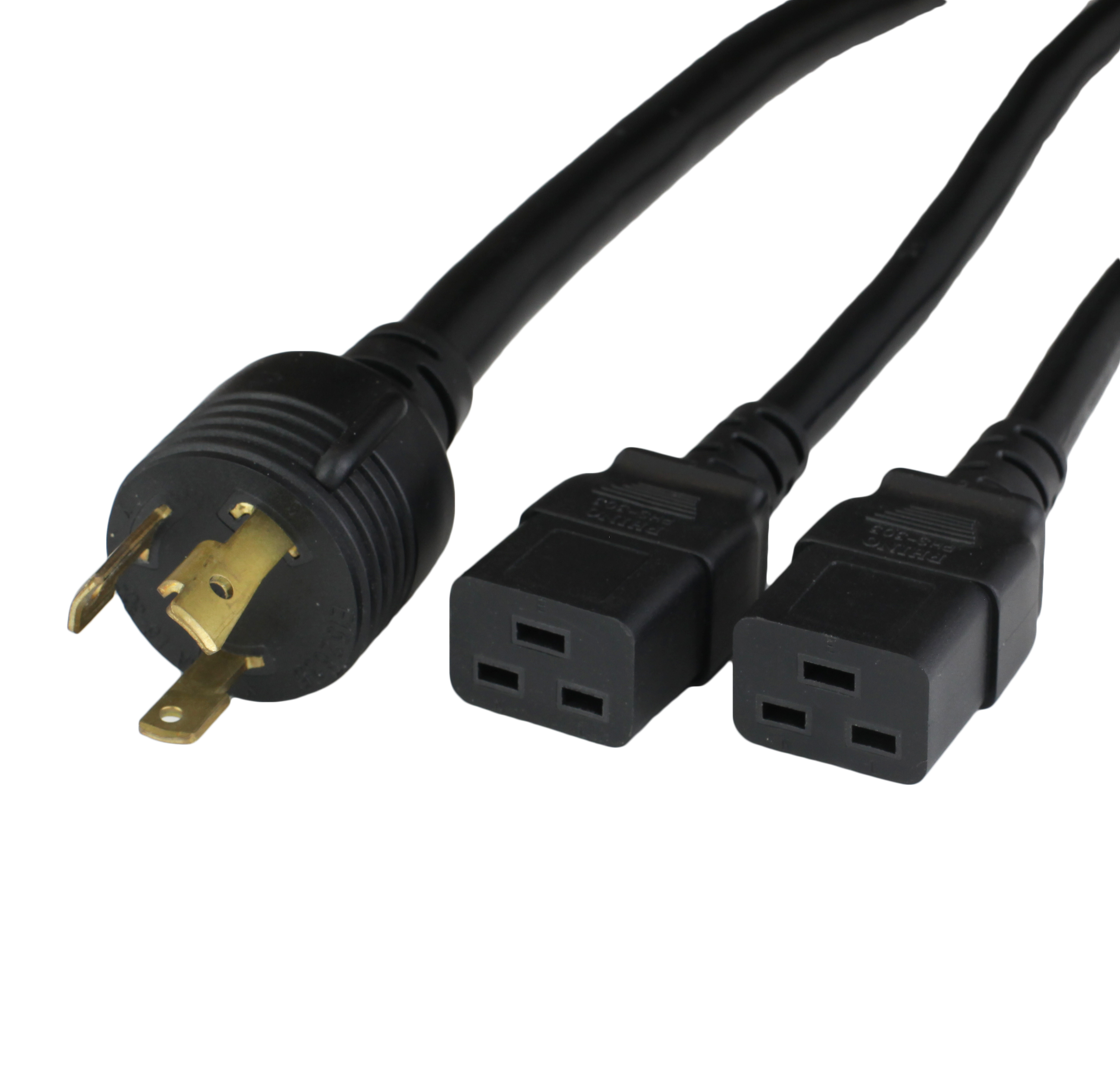 10FT L6-30P to 2x C19 20A 250V 12awg SPLITTER Power Cord - BLACK