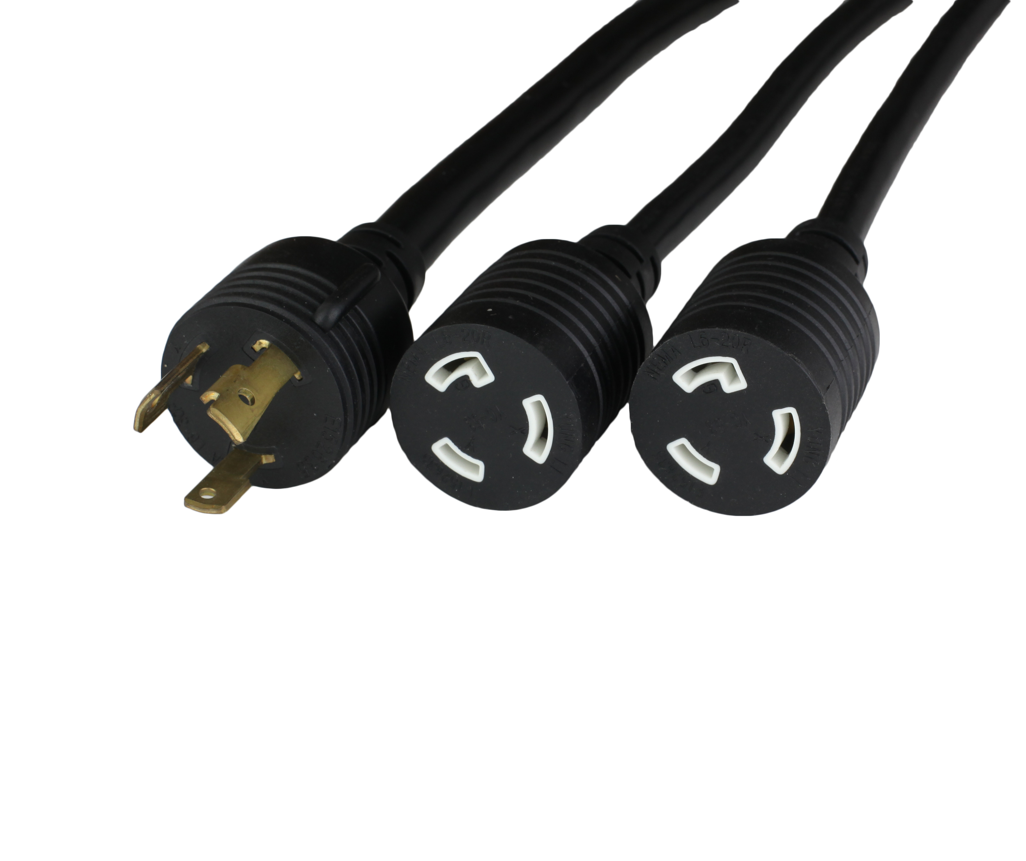 Black NEMA L6-30P to 2x NEMA L6-20R SPLITTER