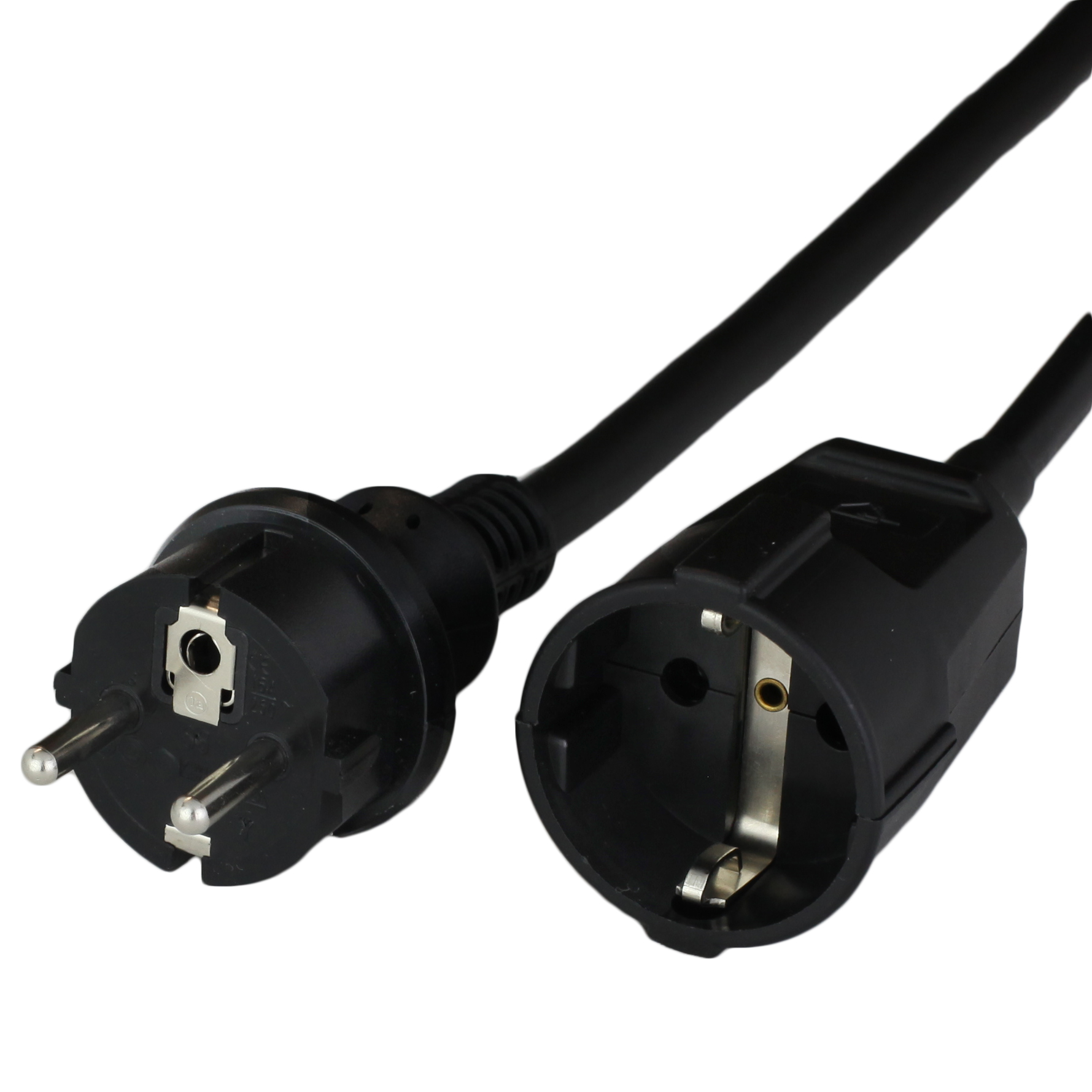25FT European Schuko CEE7/7 16A 250V 1.5mm2 H05VV-F Extension Cord - Black