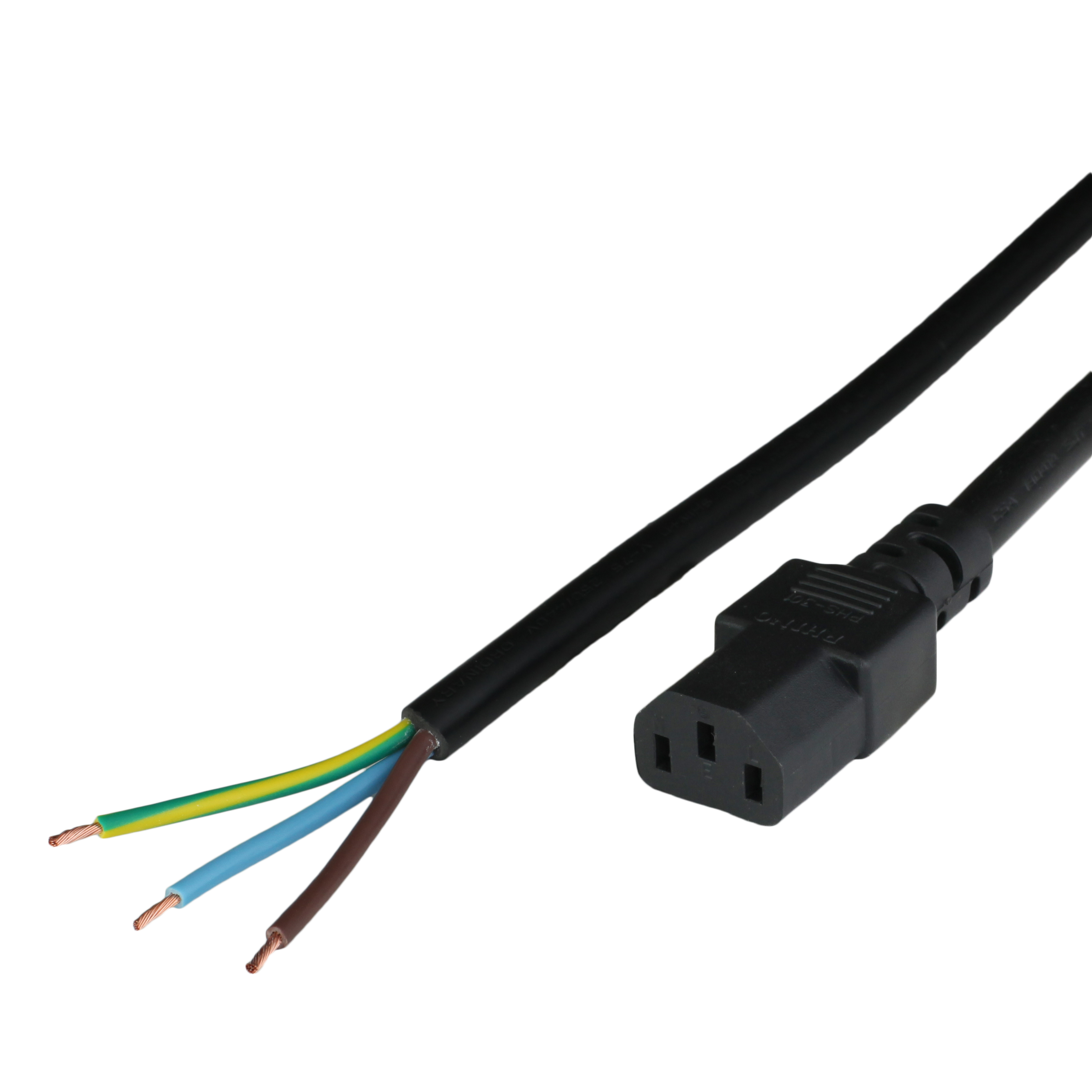 1.5m Open 2in ROJ + 0.25in Strip to IEC60320 C13 H05VV-F3G1.0 Power Cord - BLACK