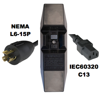 MANUAL RESET - INLINE STYLE - NEMA L6-15P to IEC60320 C13 GFCI POWER CORD
