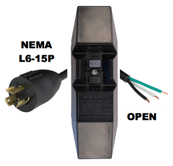 MANUAL RESET - INLINE STYLE - NEMA L6-15P to OPEN GFCI POWER CORD
